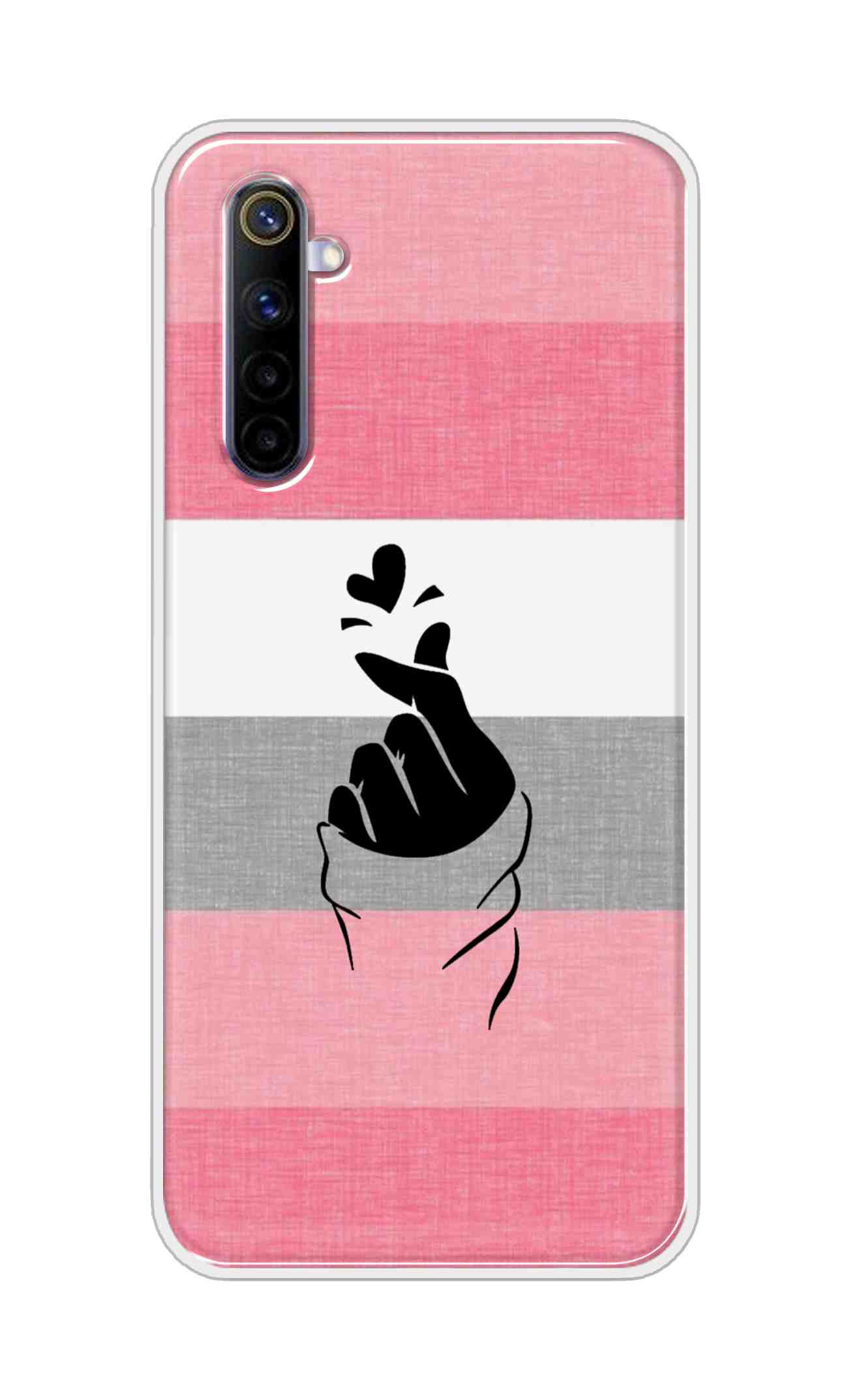 Coberta Back Cover For Realme 6 PRO Back Cover Stylish Case - Straight Pink and Grey Korean Heart Design D14911