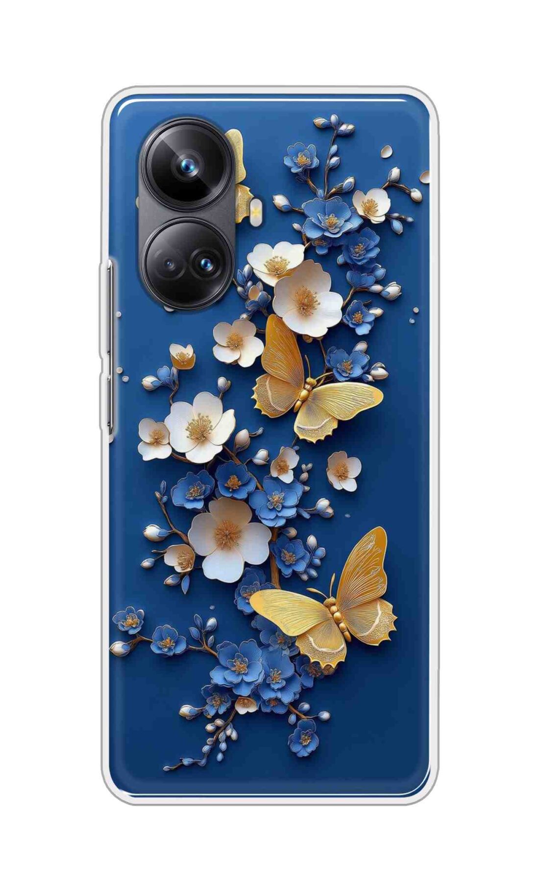 Coberta Back Cover For Realme 10 Pro Plus Back Cover Stylish Case - Butterflyes and Flowers in Blue Design D16580