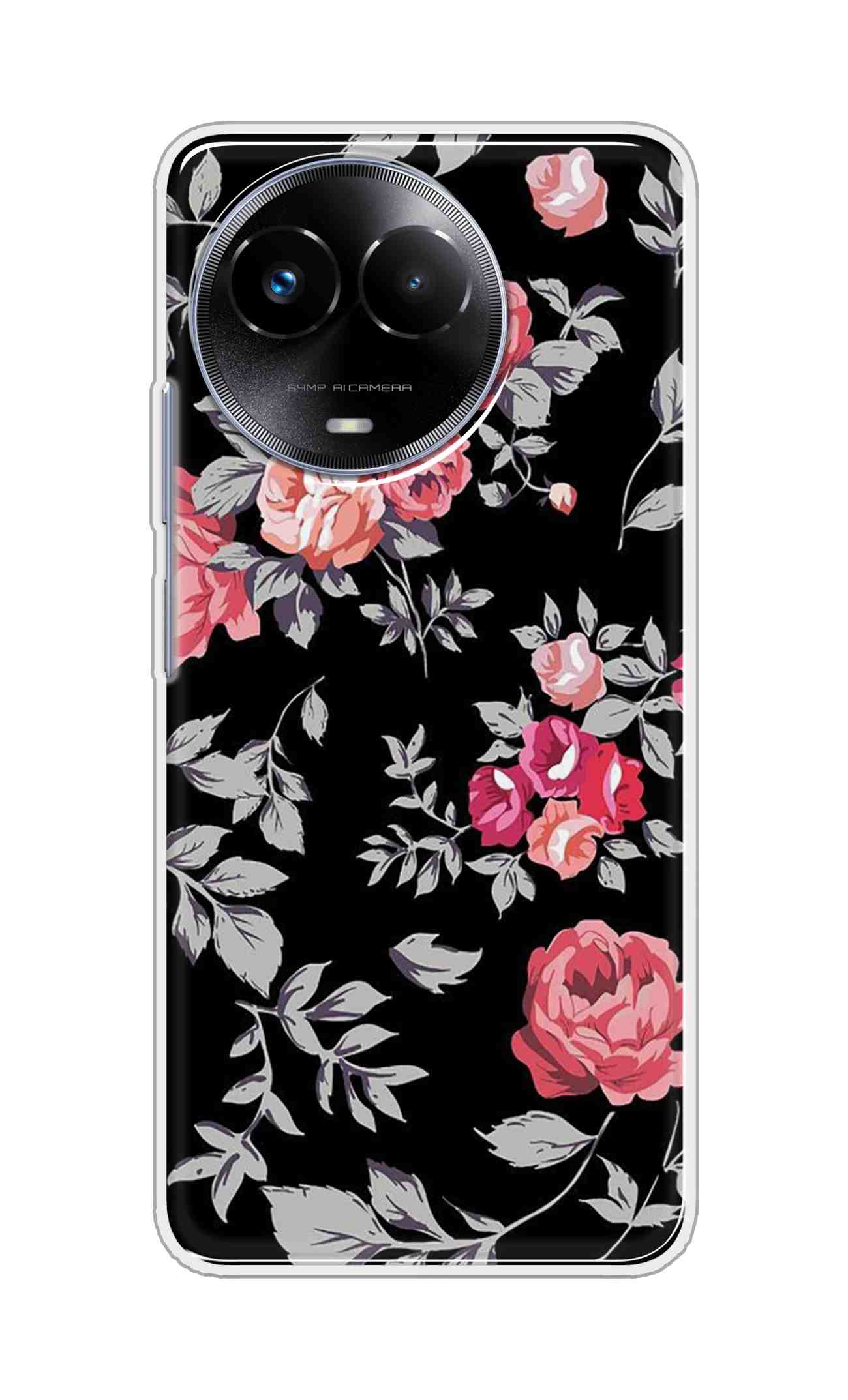 Coberta Back Cover For Realme 11x 5G Back Cover Stylish Case - Pink Flowers and Grey Leaves Design D11556