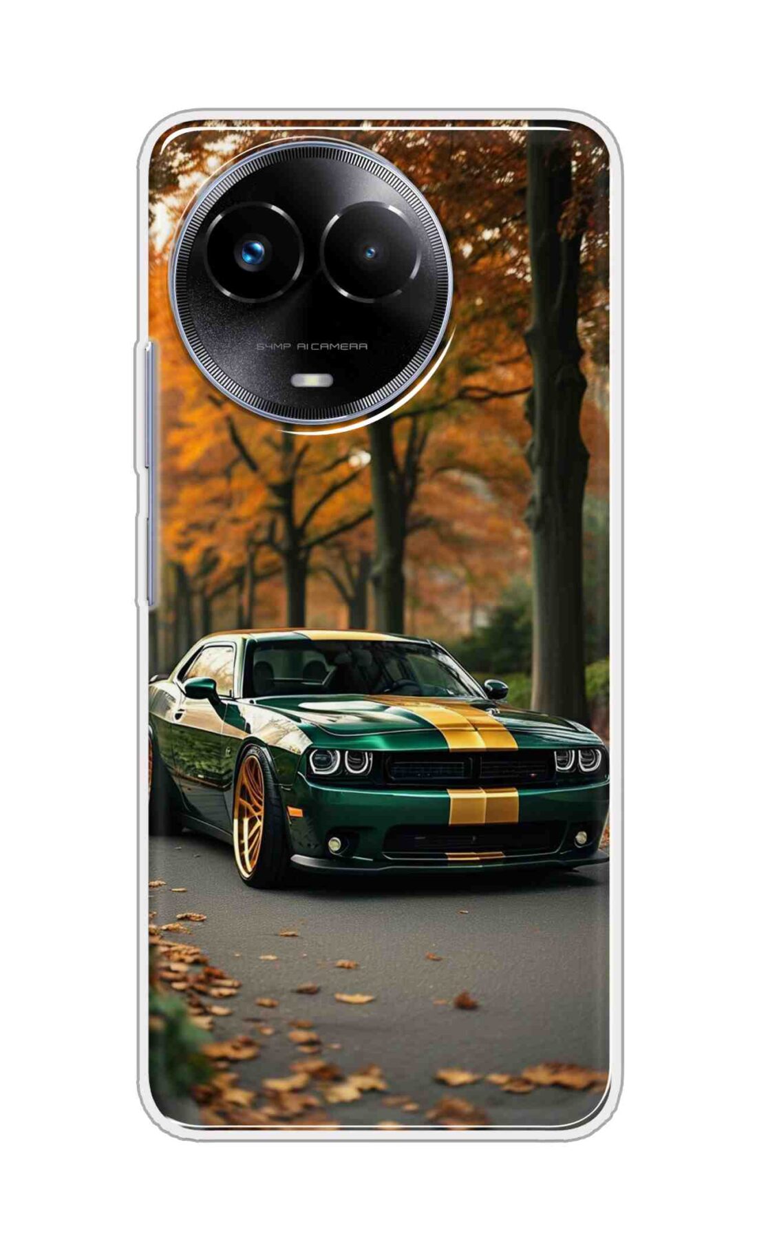 Coberta Back Cover For Realme 11x 5G Back Cover Stylish Case - Golden Line in Green Design D16546