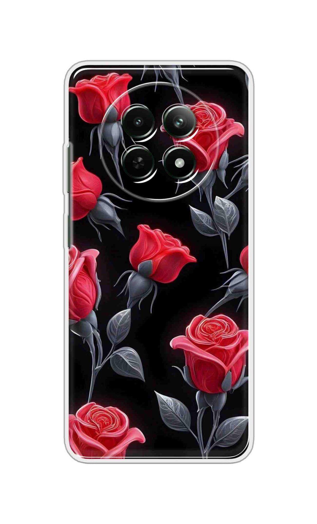 Coberta Back Cover For Realme C65 5G Back Cover Stylish Case - Red Rose Flowers in Black Design D16570