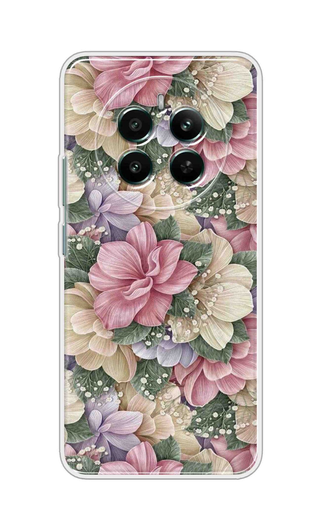 Coberta Back Cover For Realme 13 4G Back Cover Stylish Case - Green Leaves and Pink Flowers Design D16250