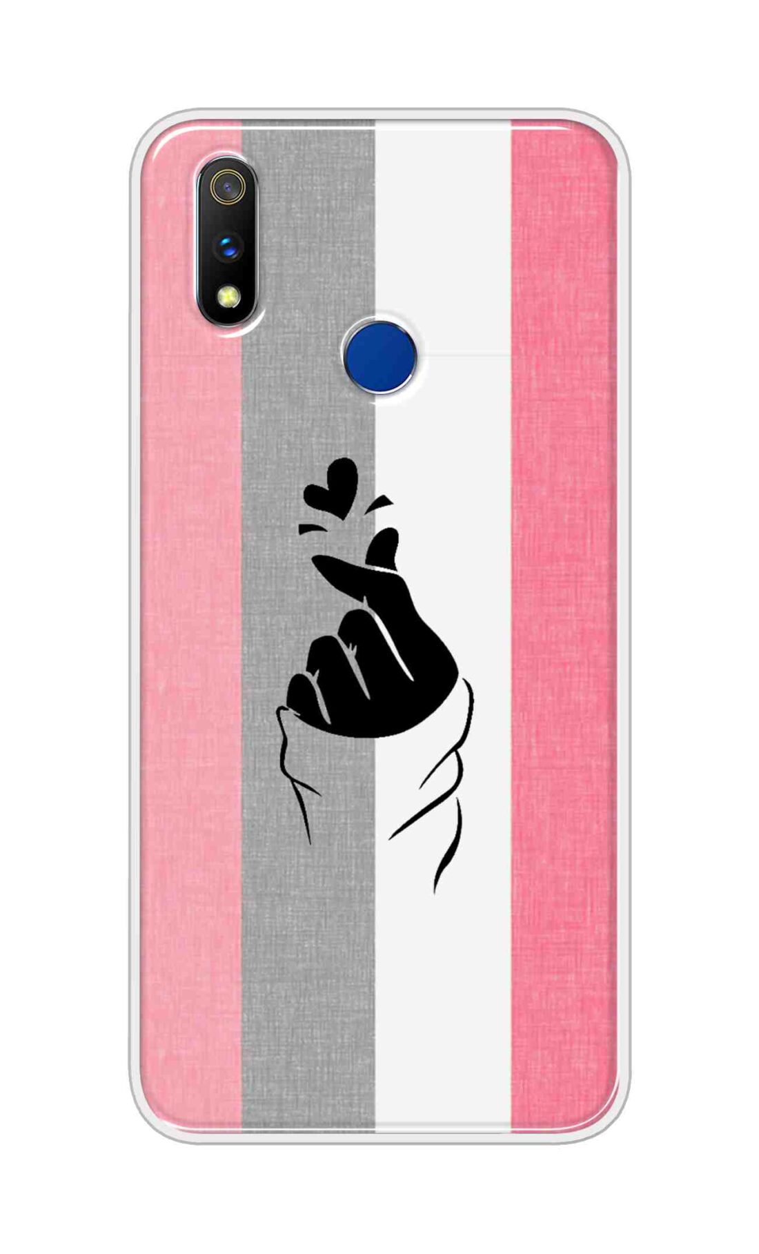 Coberta Back Cover For Realme 3 Pro Back Cover Stylish Case - Pink and Grey Korean Heart Design D11894