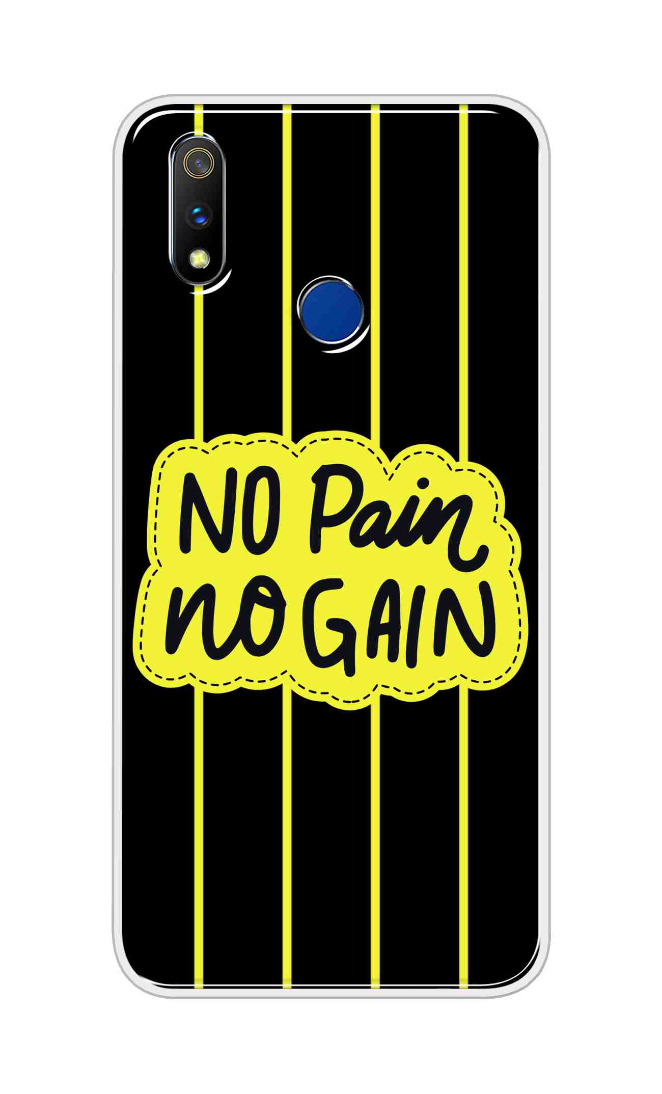 Coberta Back Cover For Realme 3 Pro Back Cover Stylish Case - No Pain No Gain in Yellow Design D16508