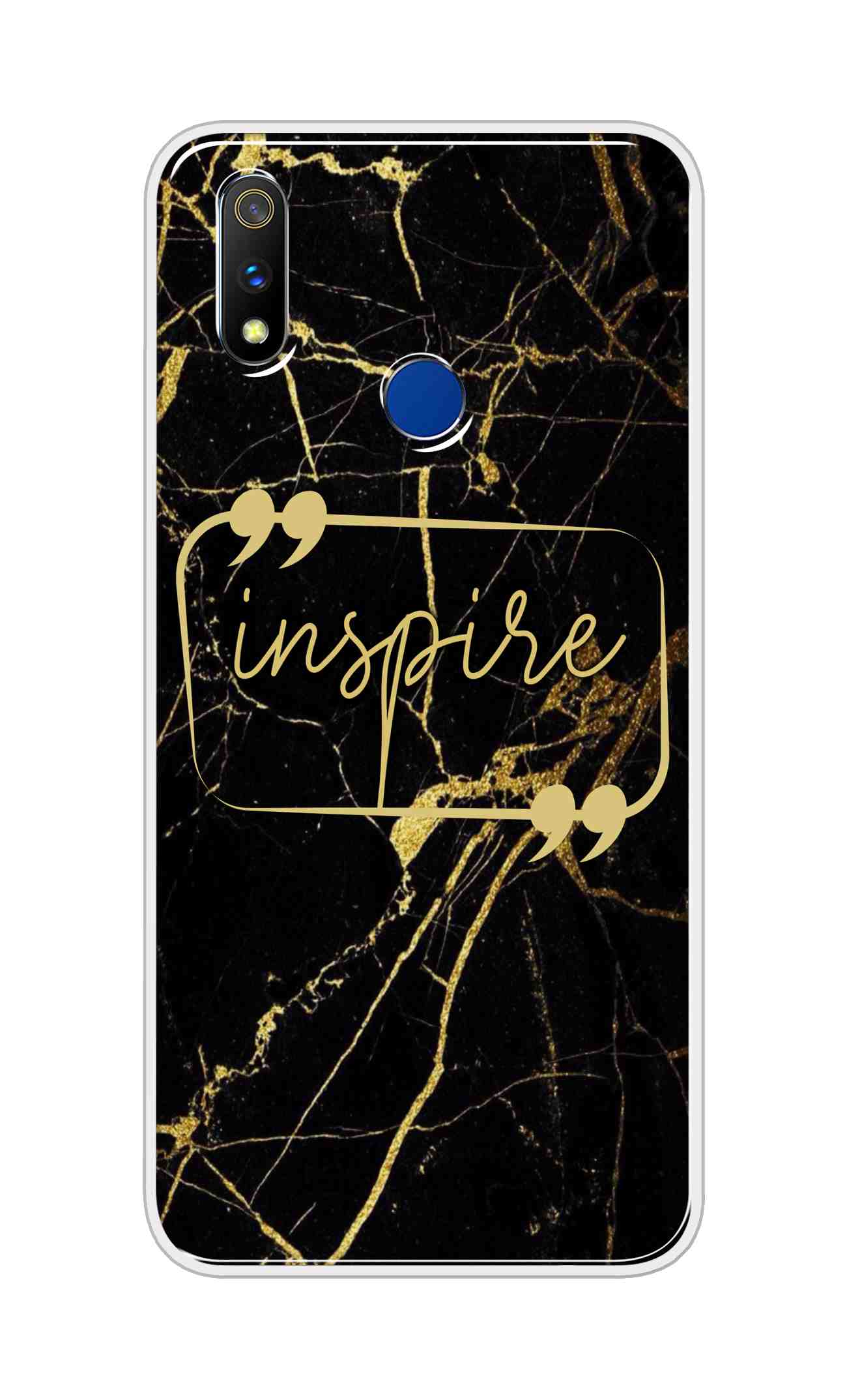 Coberta Back Cover For Realme 3 Pro Back Cover Stylish Case - Inspire in Golden Marble Design D16509