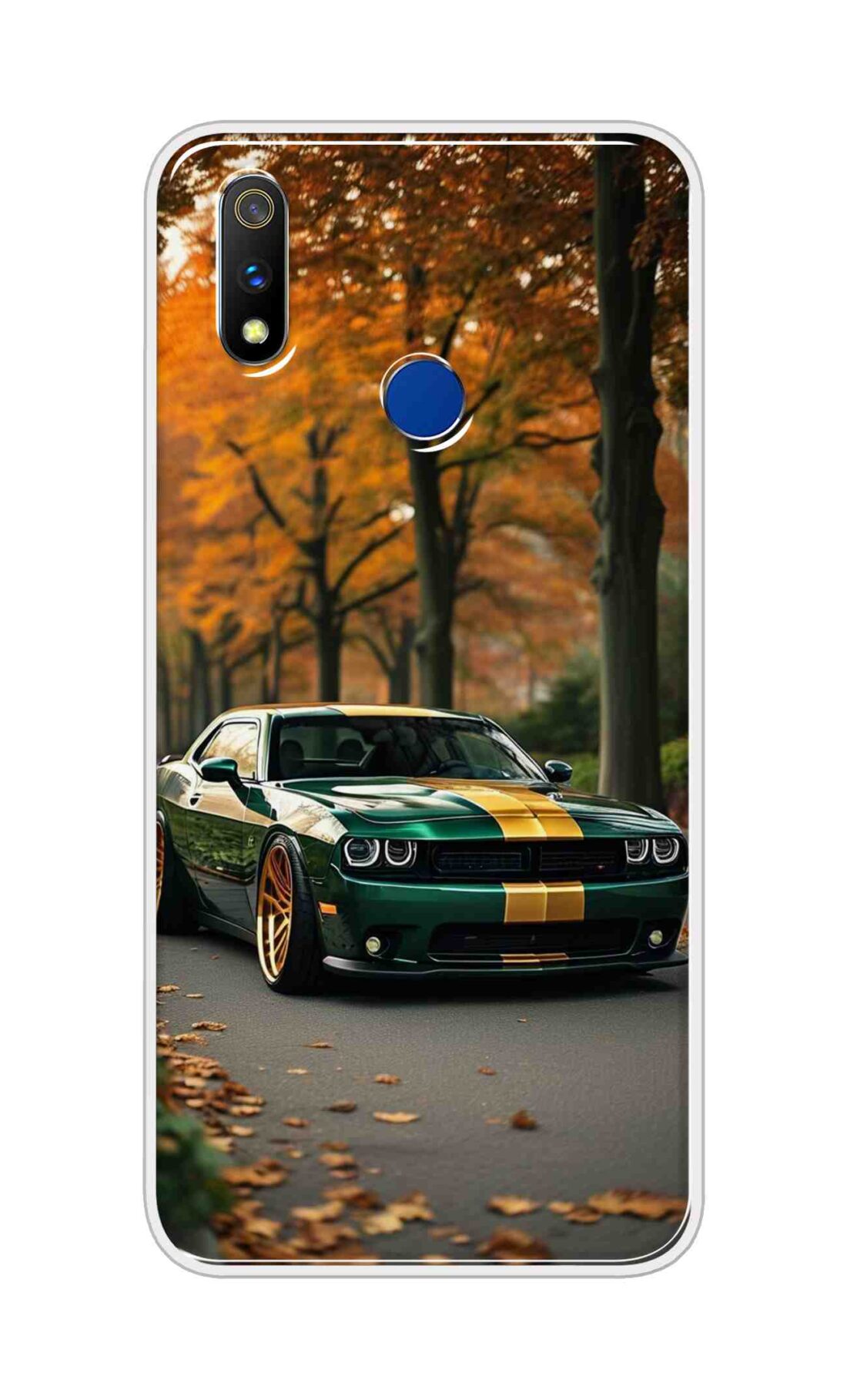 Coberta Back Cover For Realme 3 Pro Back Cover Stylish Case - Golden Line in Green Design D16546