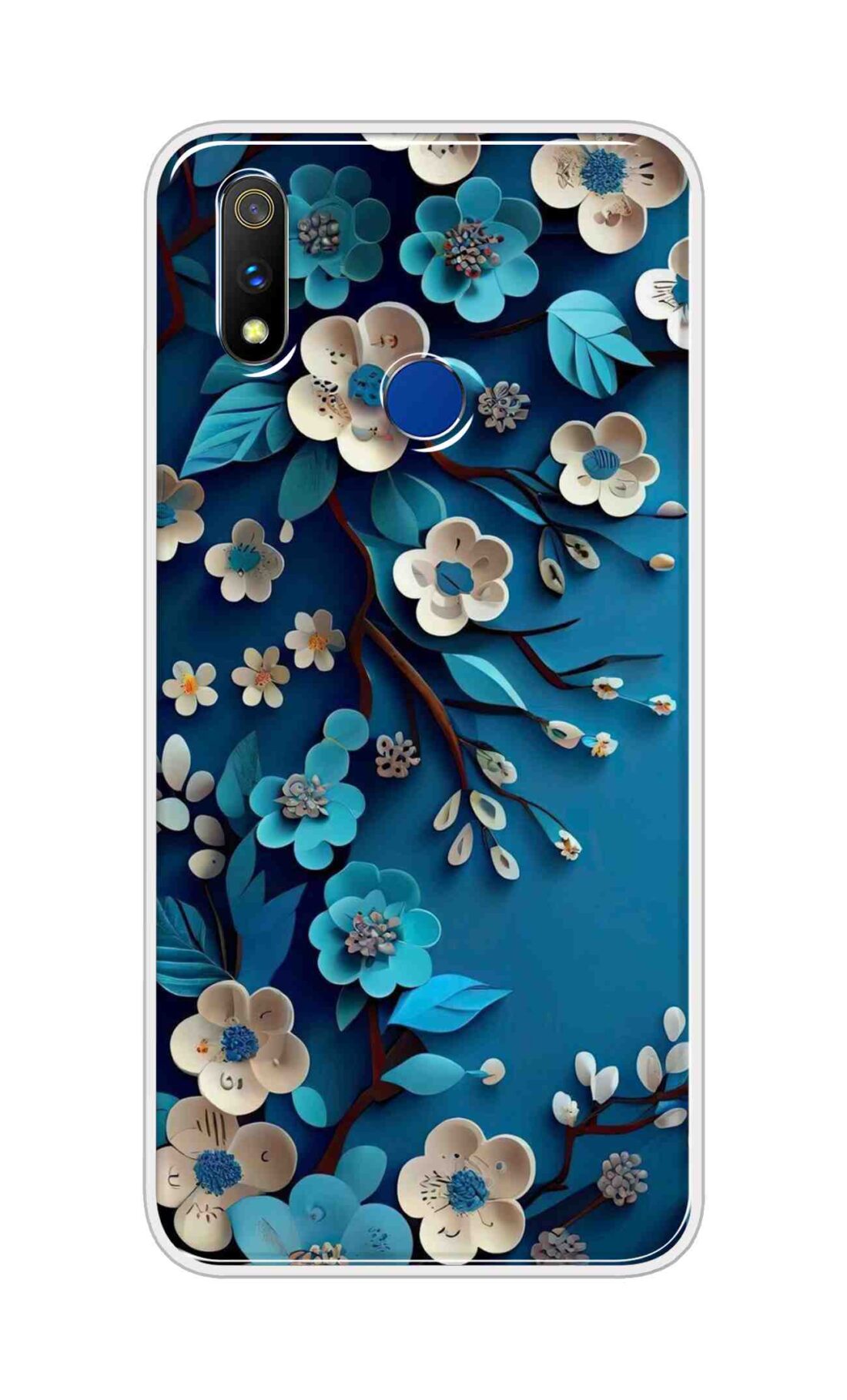 Coberta Back Cover For Realme 3 Pro Back Cover Stylish Case - Blue and White Flowers Design D16551