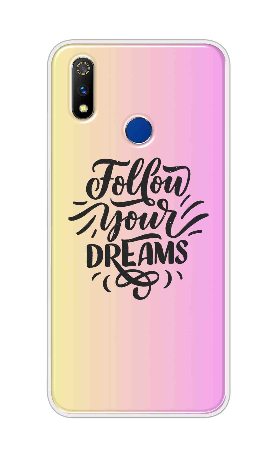 Coberta Back Cover For Realme 3i Back Cover Stylish Case - Follow Your Dreams In Pink And Yellow Design D16499