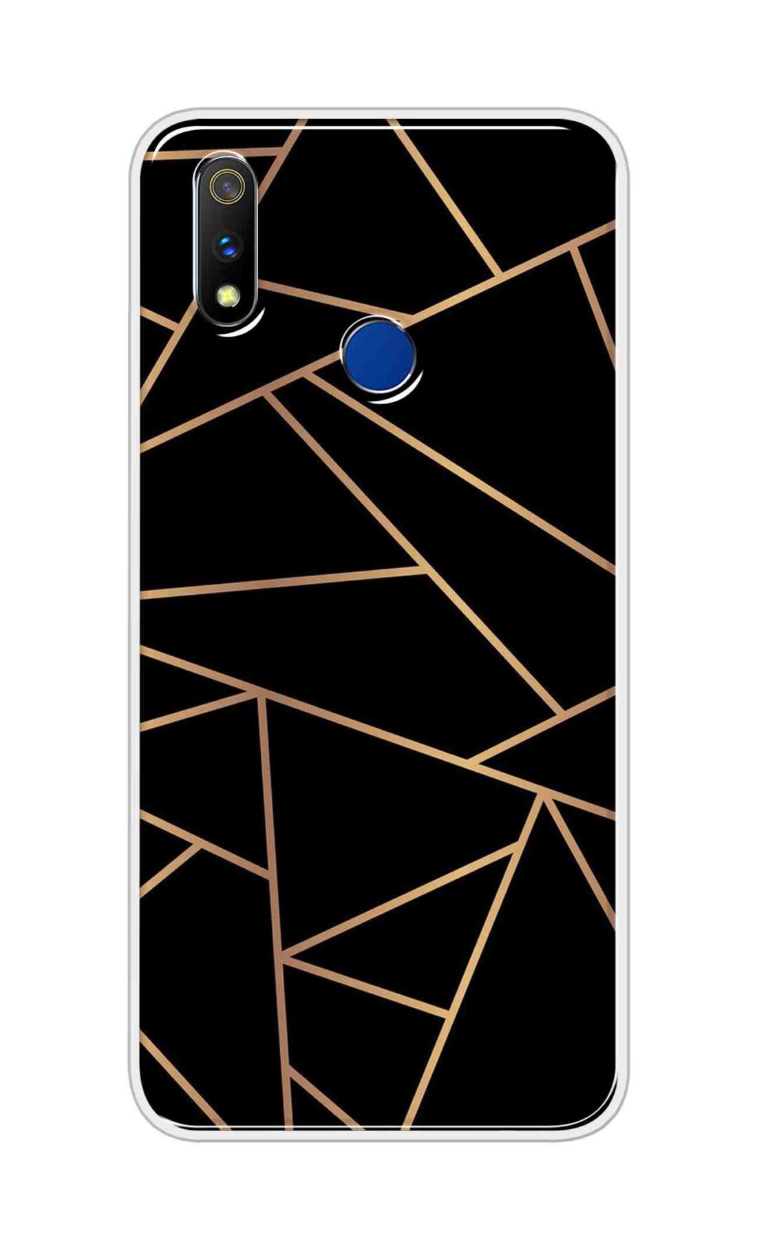 Coberta Back Cover For Realme 3i Back Cover Stylish Case - Golden Zig Zag Pattern in Black Design D16519