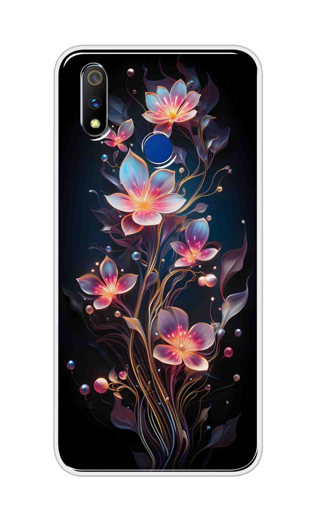 Coberta Back Cover For Realme 3i Back Cover Stylish Case - Asthetic Flowers in Black Design Design D16523