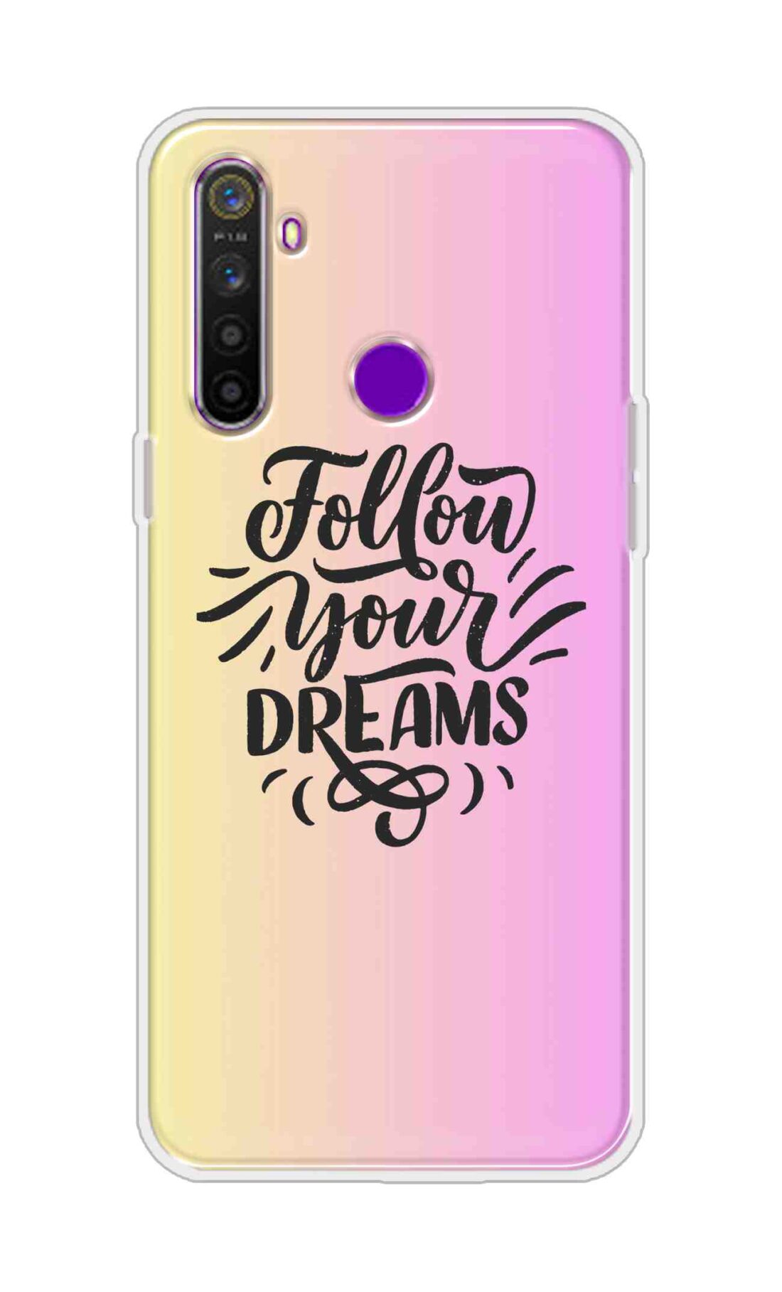 Coberta Back Cover For Realme 5 Back Cover Stylish Case - Follow Your Dreams In Pink And Yellow Design D16499
