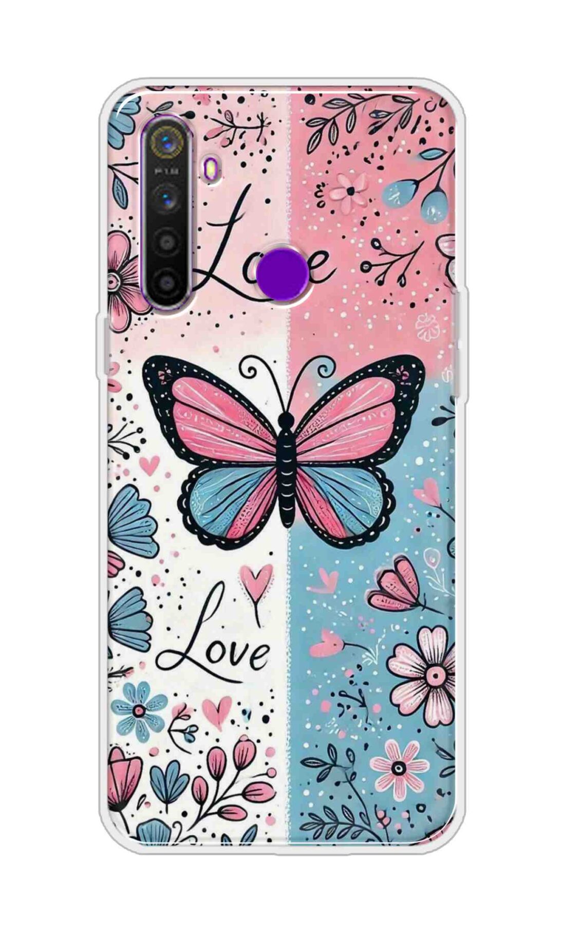Coberta Back Cover For Realme 5 Back Cover Stylish Case - Butterfly and Love Text Design D16526