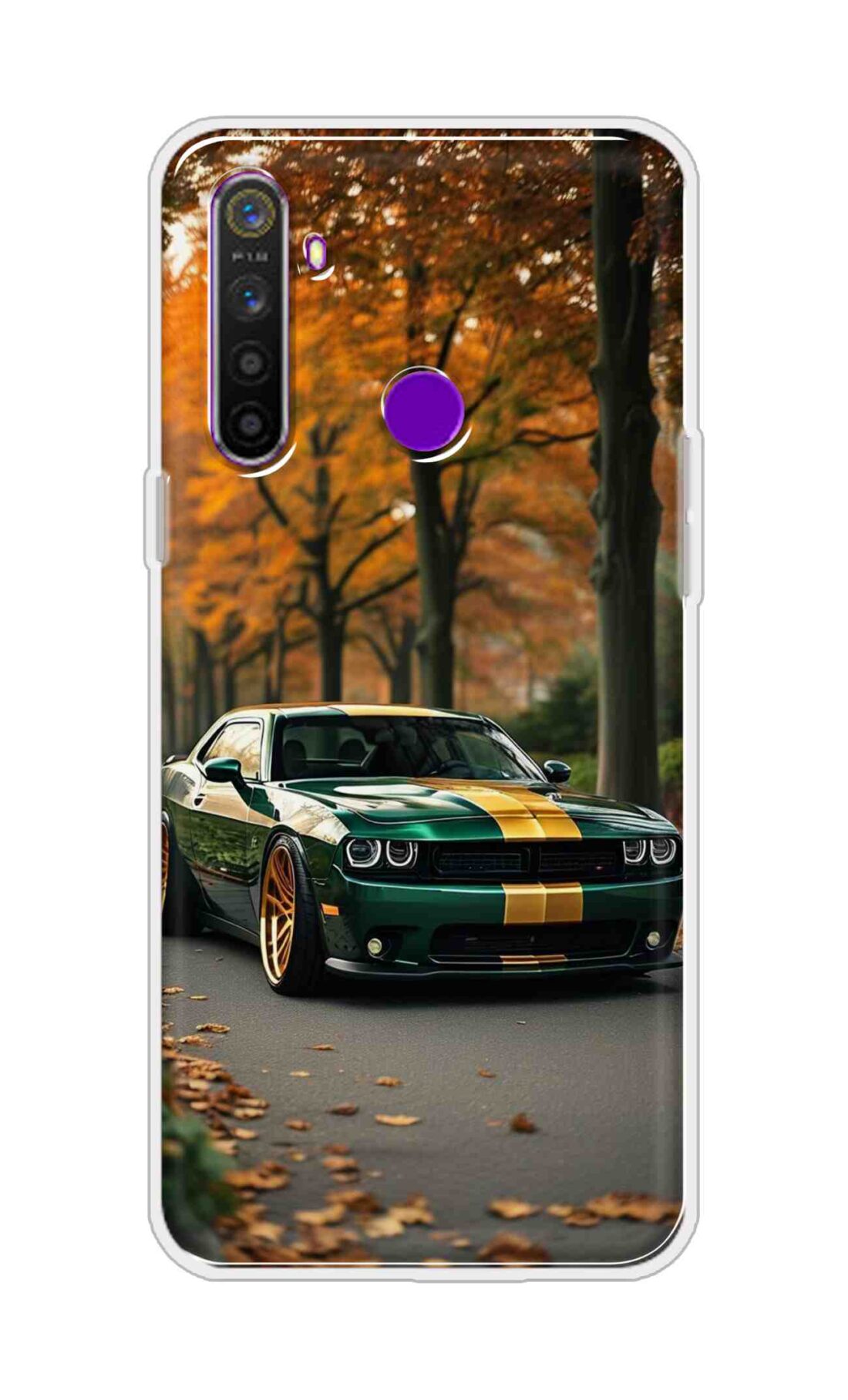 Coberta Back Cover For Realme 5 Back Cover Stylish Case - Golden Line in Green Design D16546