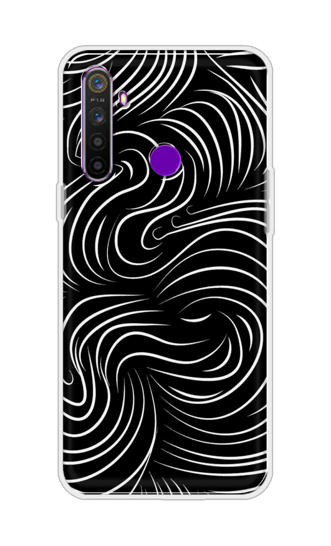 Coberta Back Cover For Realme 5 Back Cover Stylish Case - White Curves Design D16552