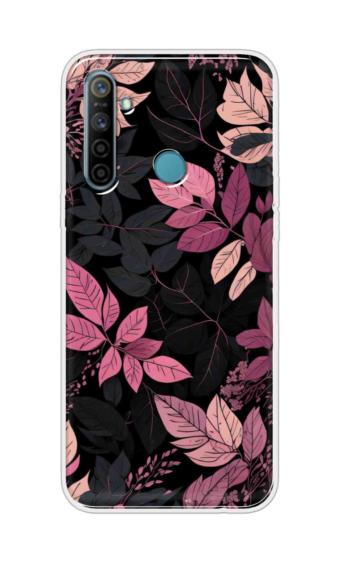 Coberta Back Cover For Realme 5i Back Cover Stylish Case - Light Pink and Black Leaves Design D16148