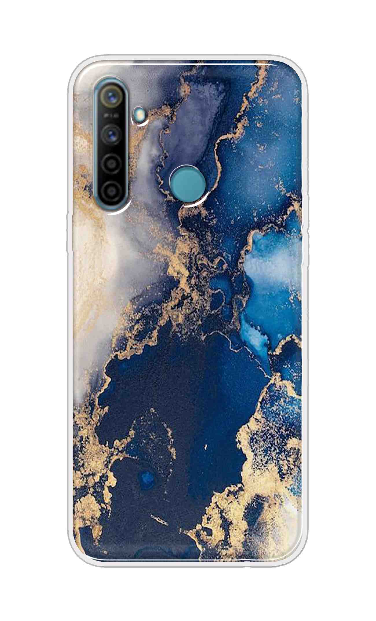 Coberta Back Cover For Realme 5i Back Cover Stylish Case - White and Dark Blue Marble Design D16177