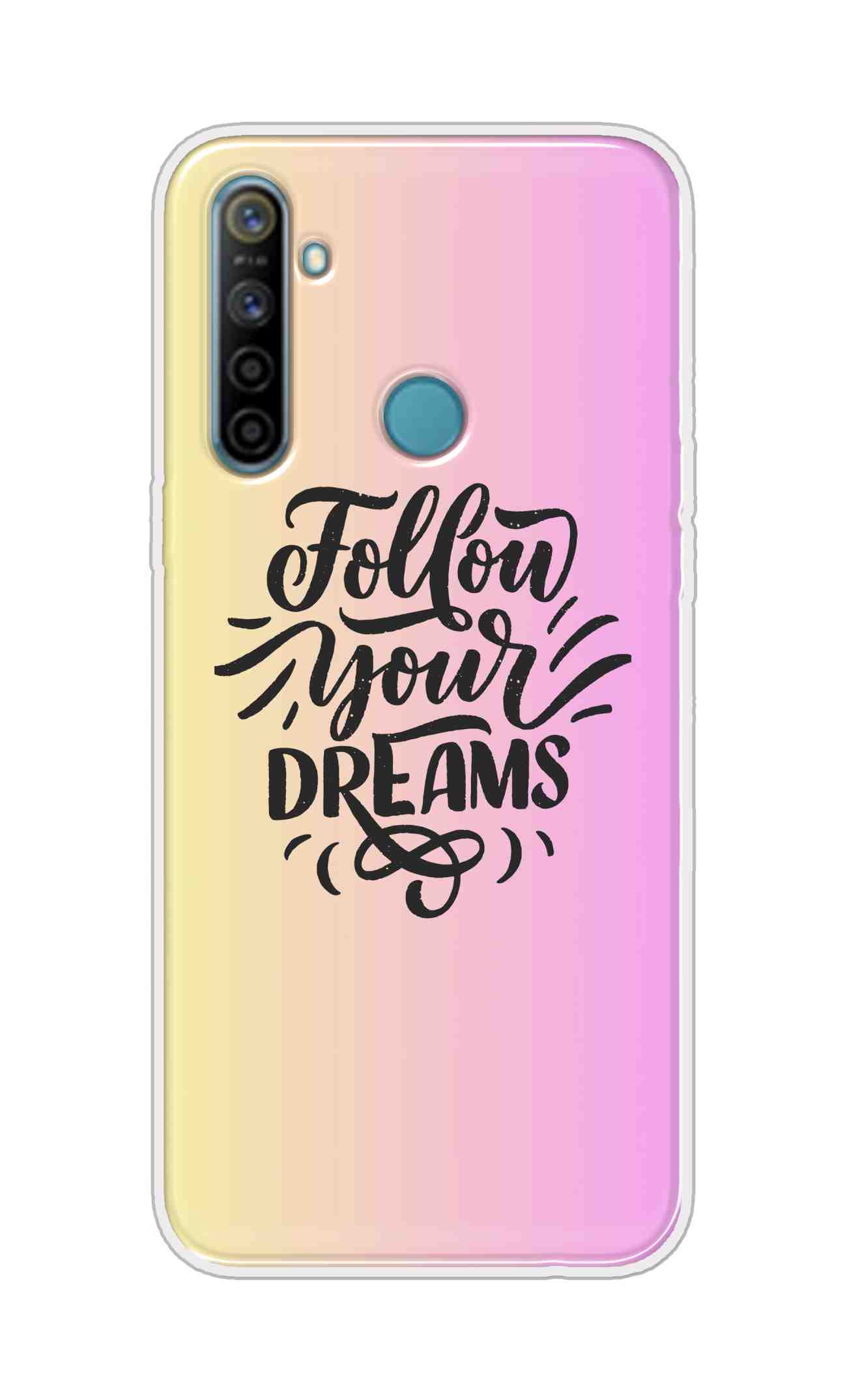 Coberta Back Cover For Realme 5i Back Cover Stylish Case - Follow Your Dreams In Pink And Yellow Design D16499