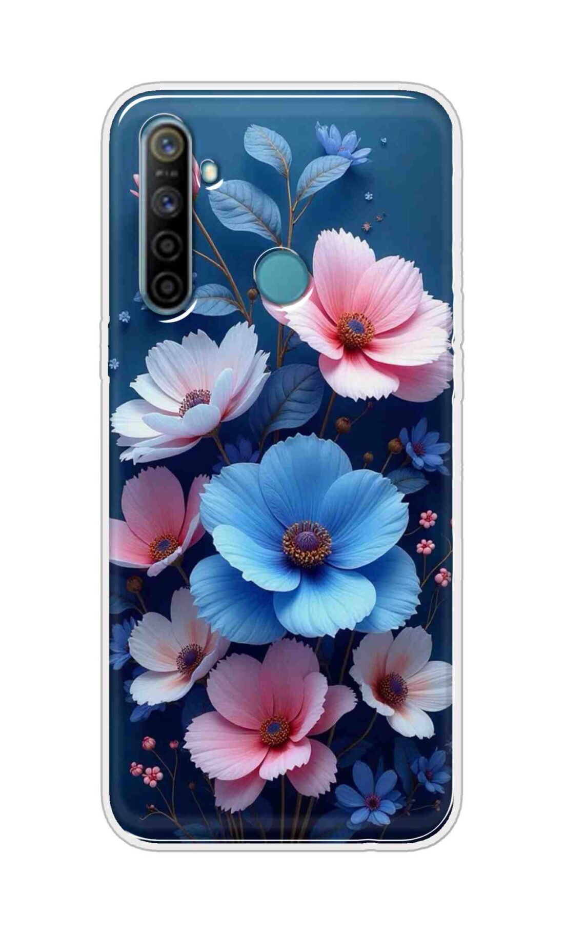 Coberta Back Cover For Realme 5i Back Cover Stylish Case - Blue and Pink Flowers Design D16512