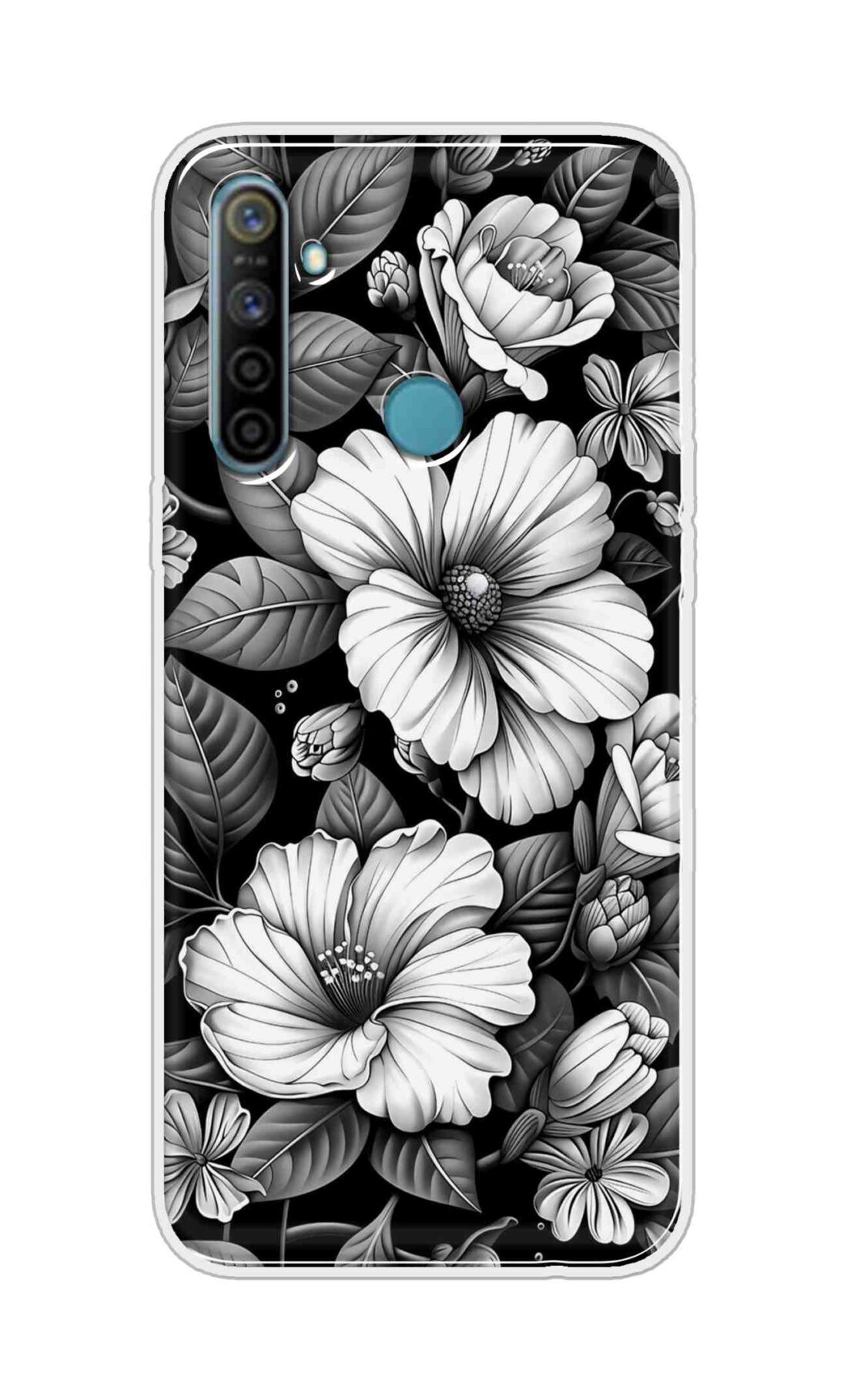 Coberta Back Cover For Realme 5i Back Cover Stylish Case - Black and White Flowers Design D16591