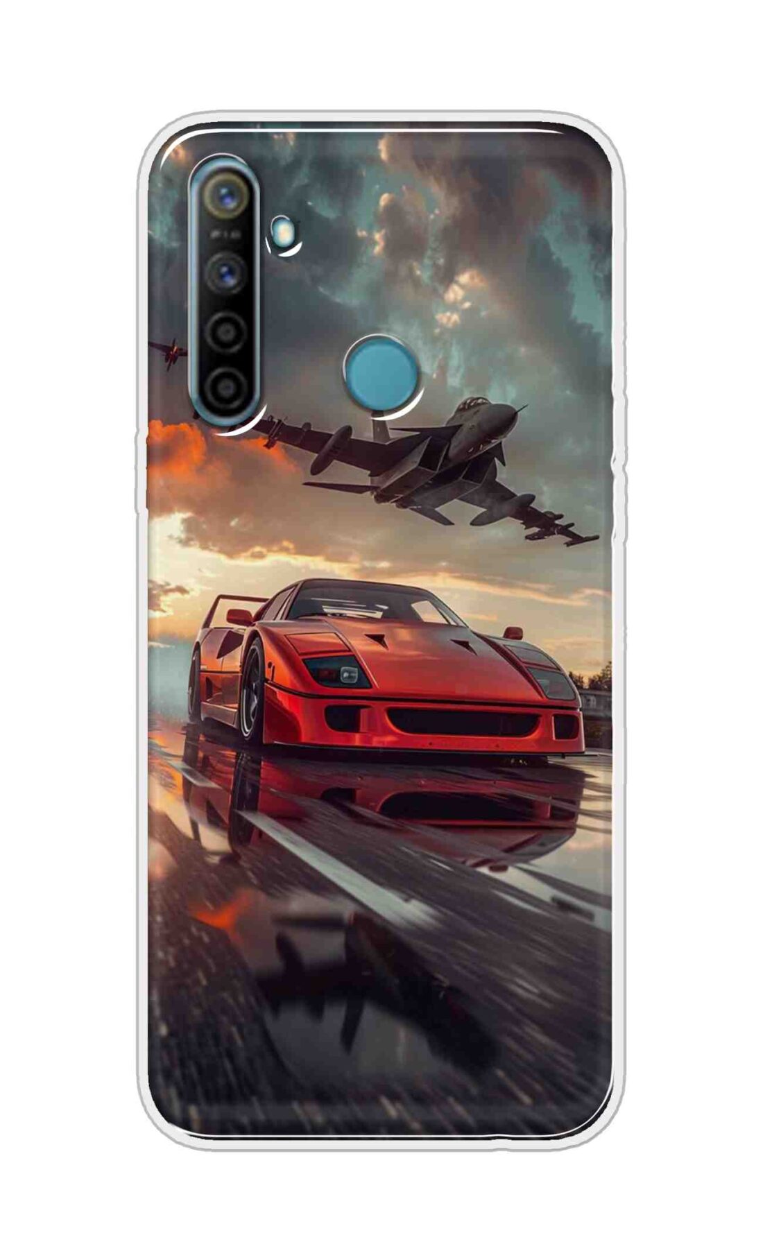 Coberta Back Cover For Realme 5i Back Cover Stylish Case - Raceing Red Car with Aeroplane Design D16594