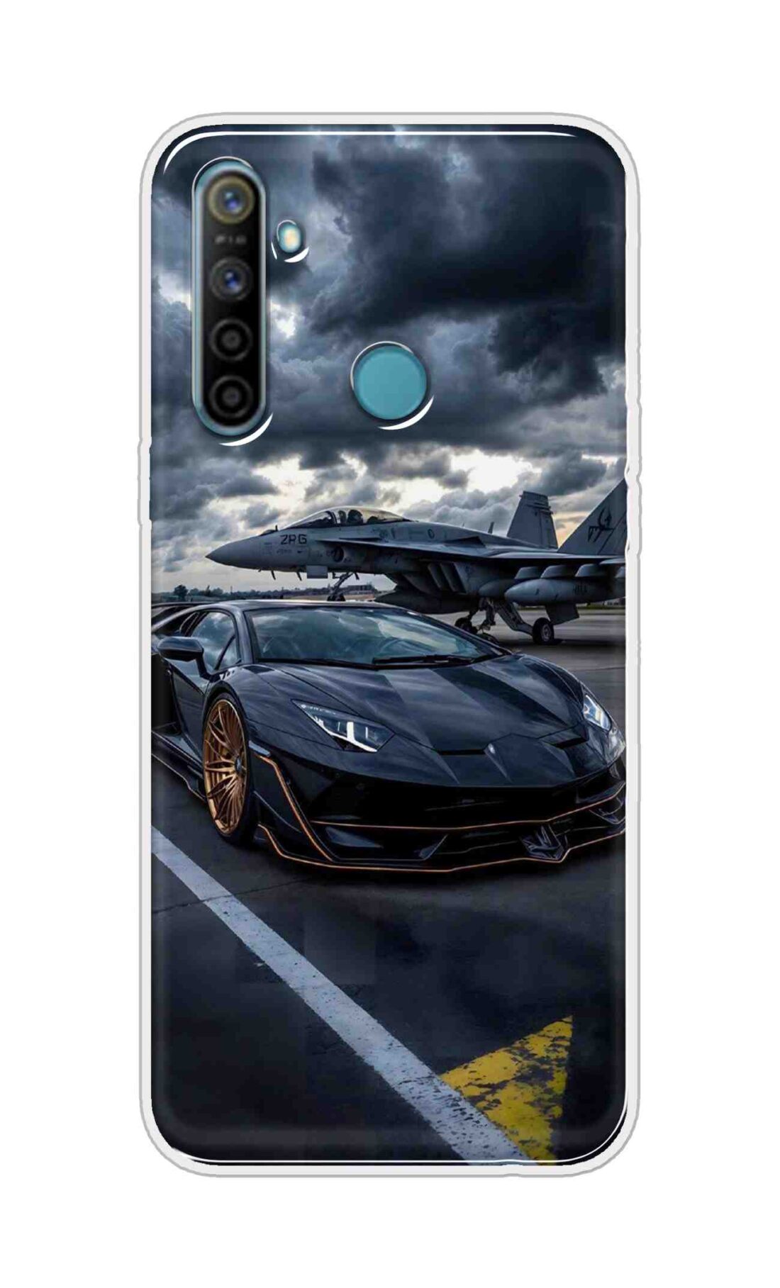 Coberta Back Cover For Realme 5i Back Cover Stylish Case - Black Car with Aeroplane Design D16616