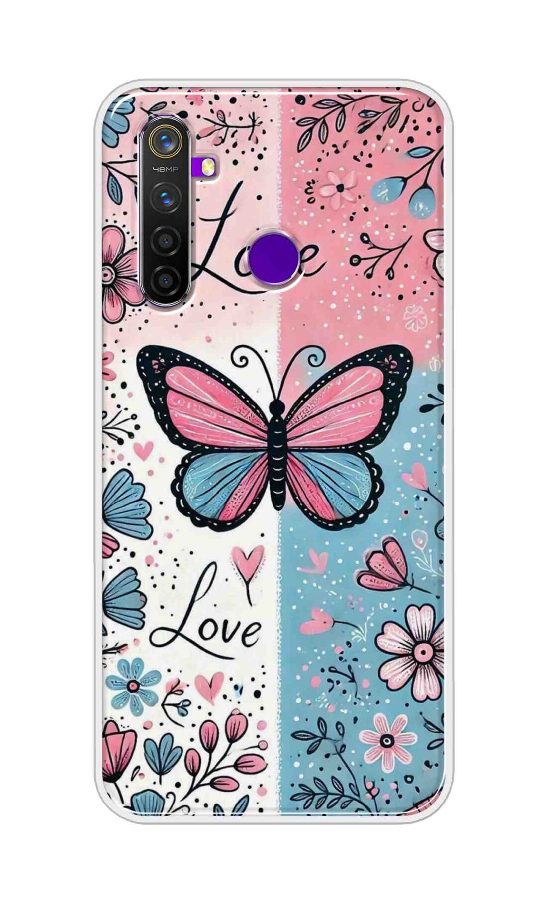 Coberta Back Cover For Realme 5 pro Back Cover Stylish Case - Butterfly and Love Text Design D16526