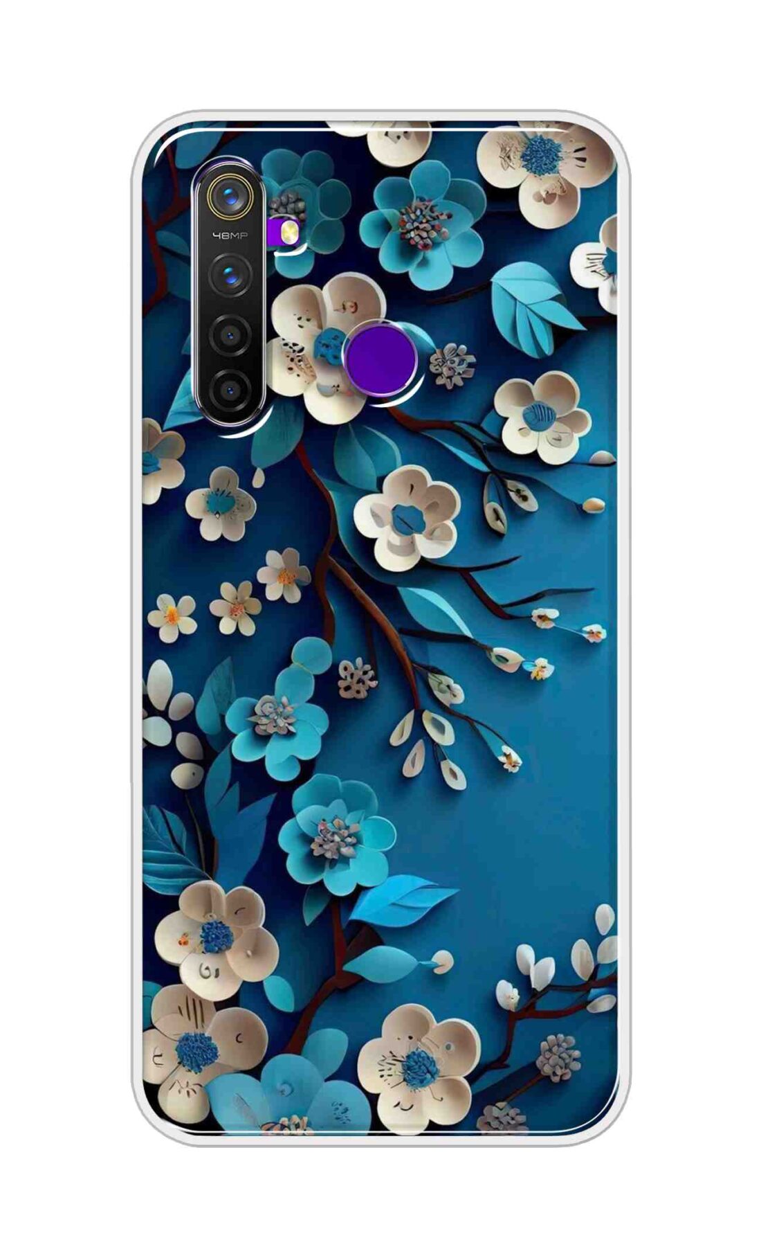 Coberta Back Cover For Realme 5 pro Back Cover Stylish Case - Blue and White Flowers Design D16551