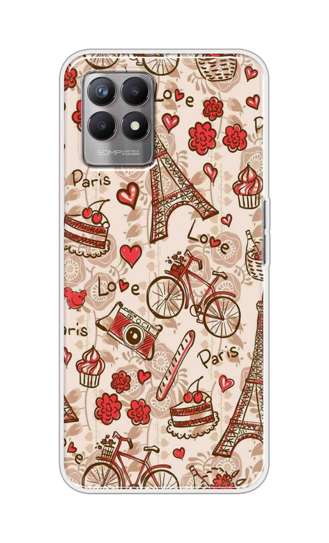 Coberta Back Cover For Realme 8i Back Cover Stylish Case - Paris and Love Text Pattern D11626