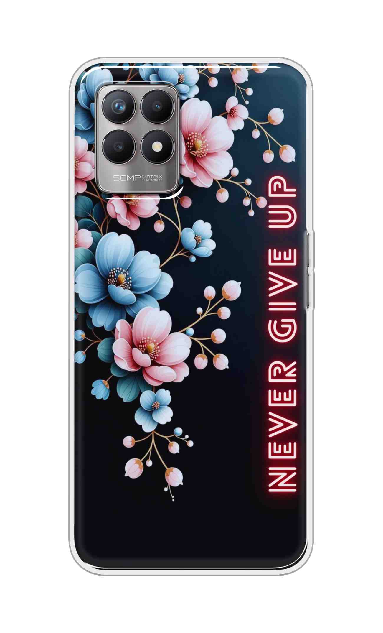 Coberta Back Cover For Realme 8i Back Cover Stylish Case - Never Give Up with Flowers Design D16500