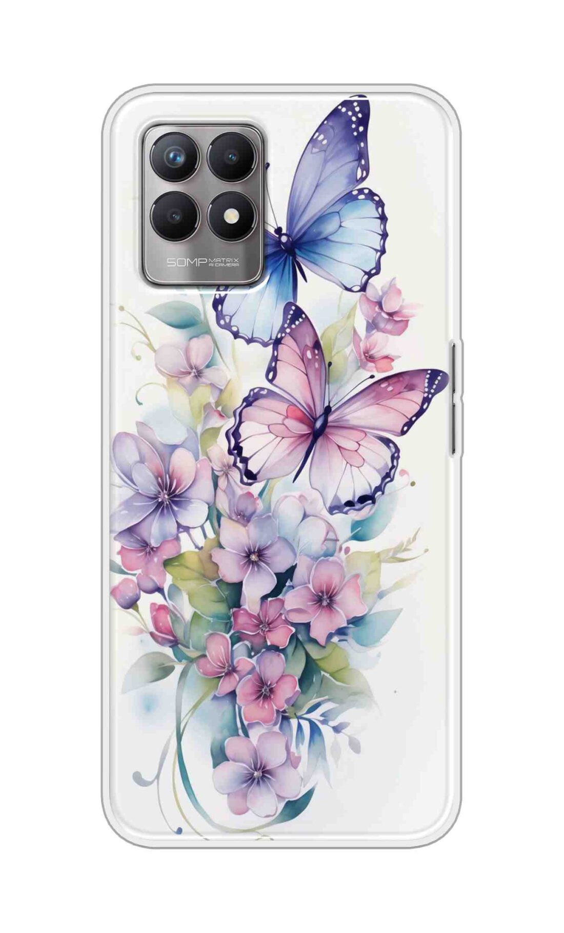 Coberta Back Cover For Realme 8i Back Cover Stylish Case - Butterfly with Flowers Design D16524