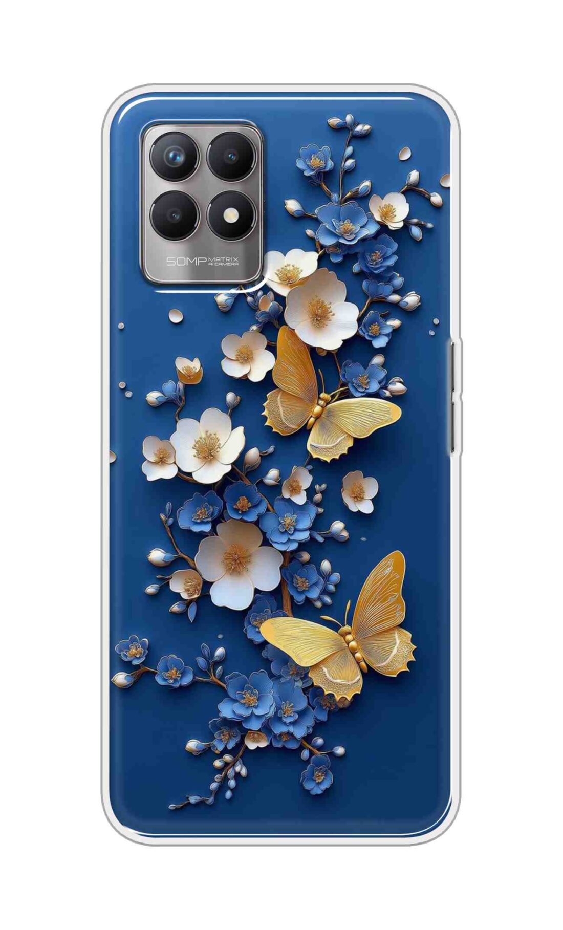 Coberta Back Cover For Realme 8i Back Cover Stylish Case - Butterflyes and Flowers in Blue Design D16580