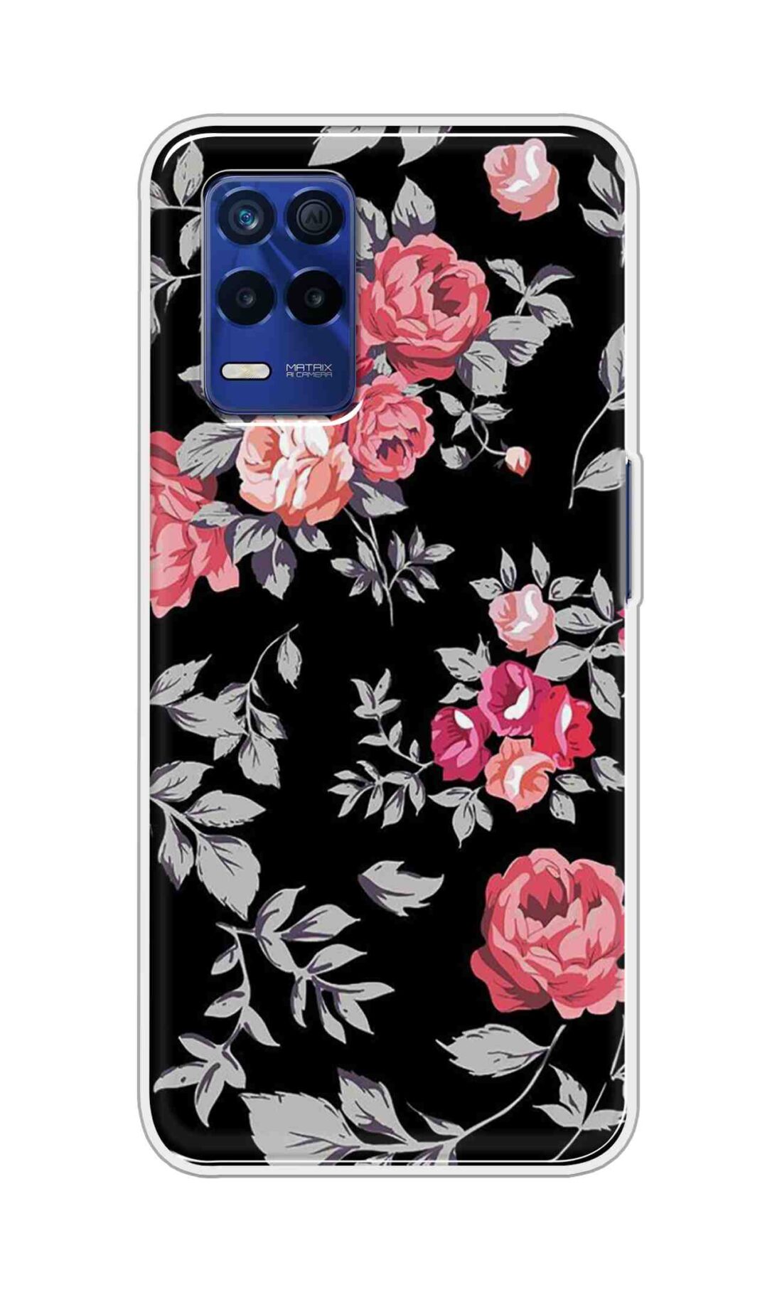 Coberta Back Cover For Realme 8s 5G Back Cover Stylish Case - Pink Flowers and Grey Leaves Design D11556