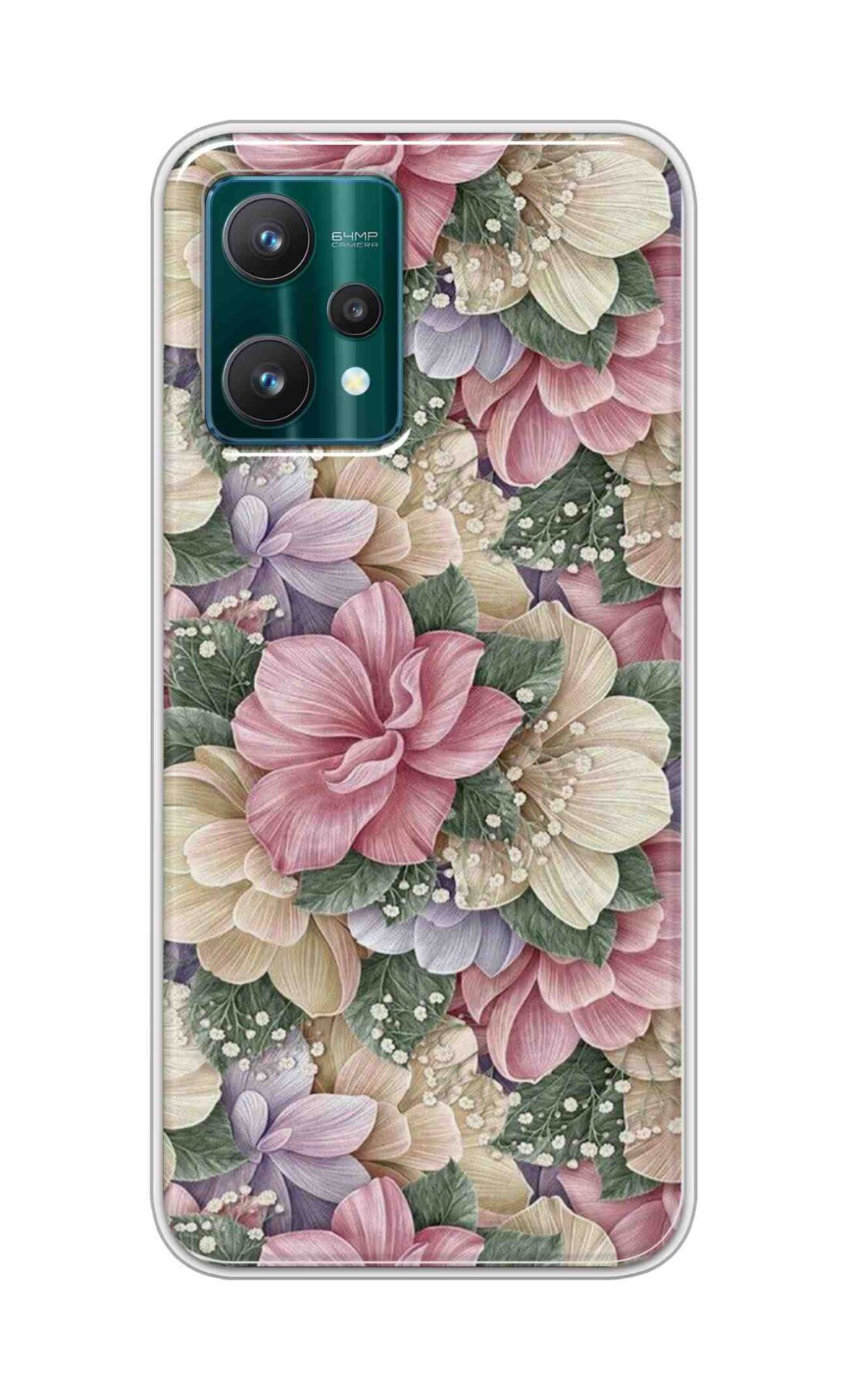 Coberta Back Cover For Realme 9 Pro Back Cover Stylish Case - Green Leaves and Pink Flowers Design D16250