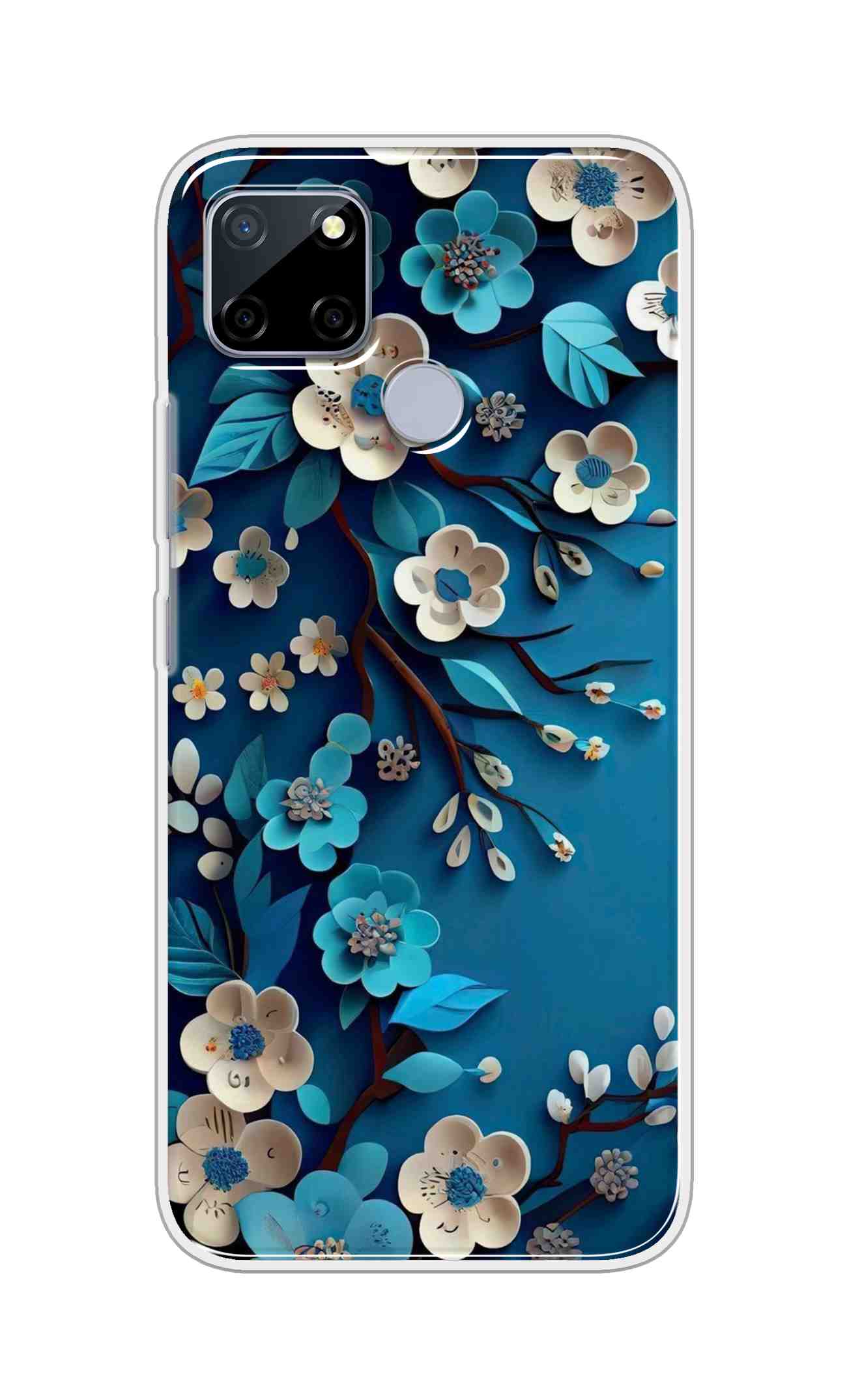 Coberta Back Cover For Realme C12 Back Cover Stylish Case - Blue and White Flowers Design D16551