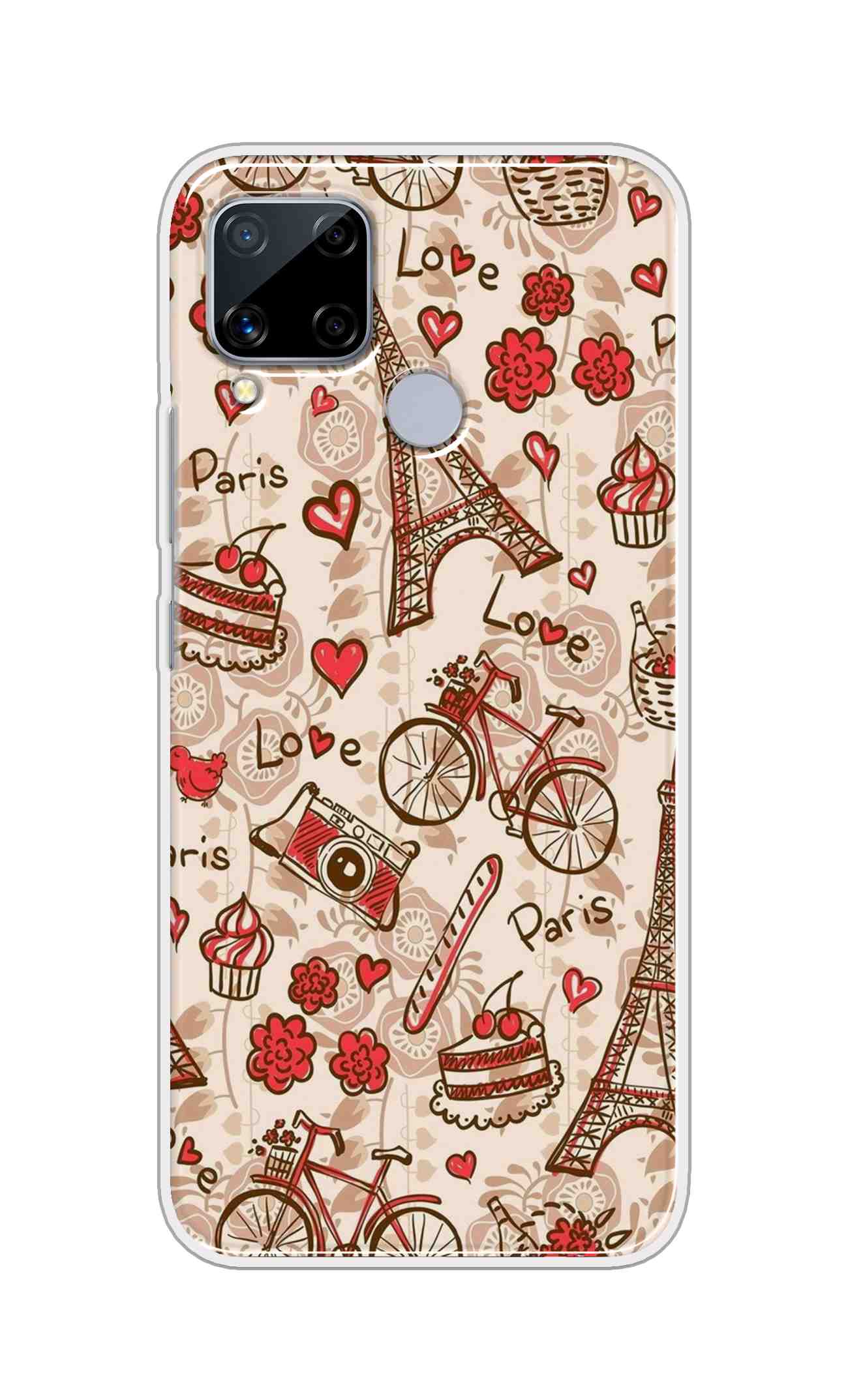 Coberta Back Cover For Realme C15 Back Cover Stylish Case - Paris and Love Text Pattern D11626
