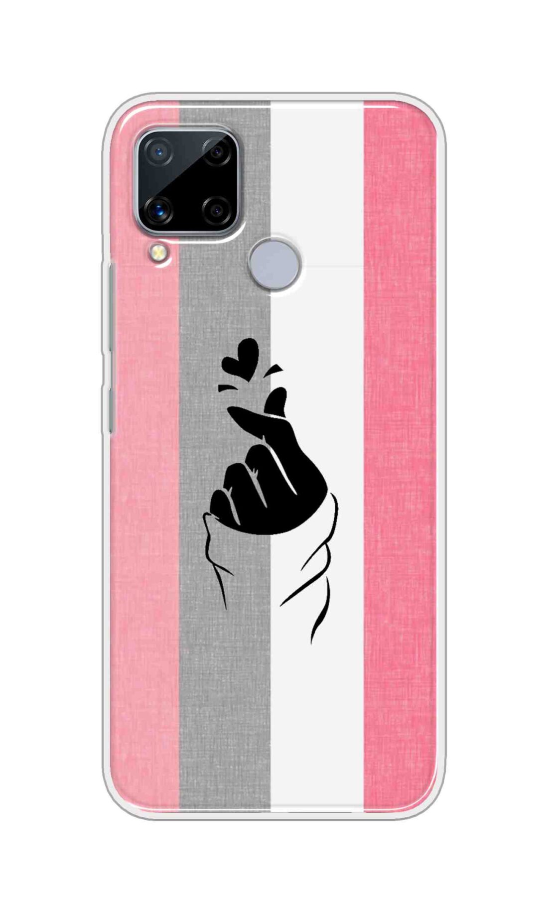 Coberta Back Cover For Realme C15 Back Cover Stylish Case - Pink and Grey Korean Heart Design D11894