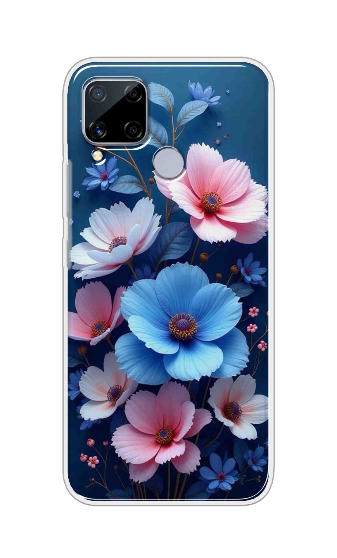 Coberta Back Cover For Realme C15 Back Cover Stylish Case - Blue and Pink Flowers Design D16512