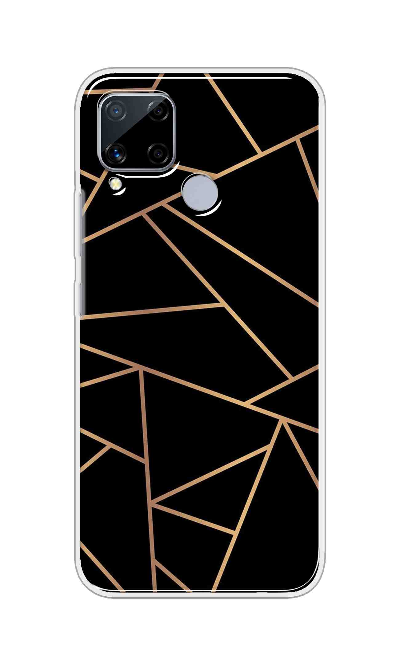 Coberta Back Cover For Realme C15 Back Cover Stylish Case - Golden Zig Zag Pattern in Black Design D16519