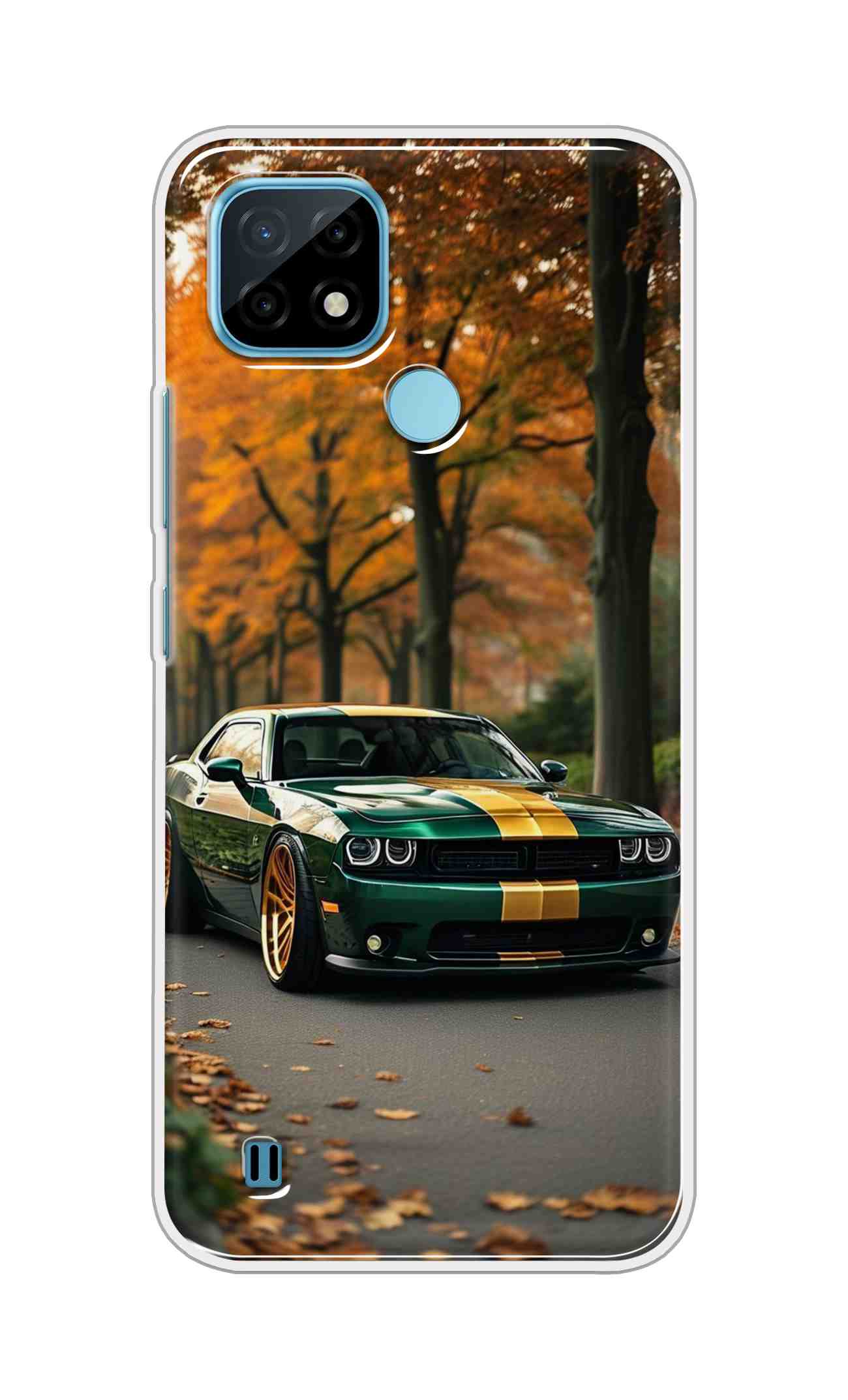 Coberta Back Cover For Realme C21 Back Cover Stylish Case - Golden Line in Green Design D16546