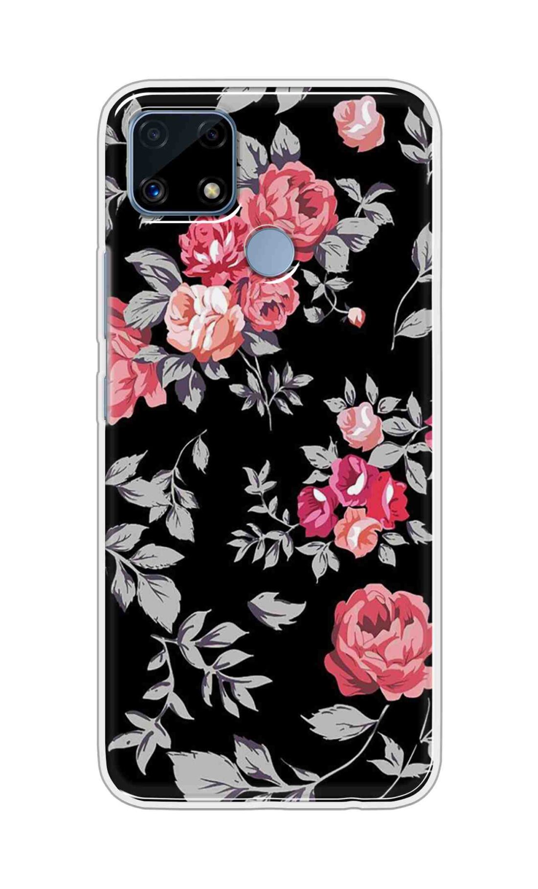 Coberta Back Cover For Realme C25s Back Cover Stylish Case - Pink Flowers and Grey Leaves Design D11556