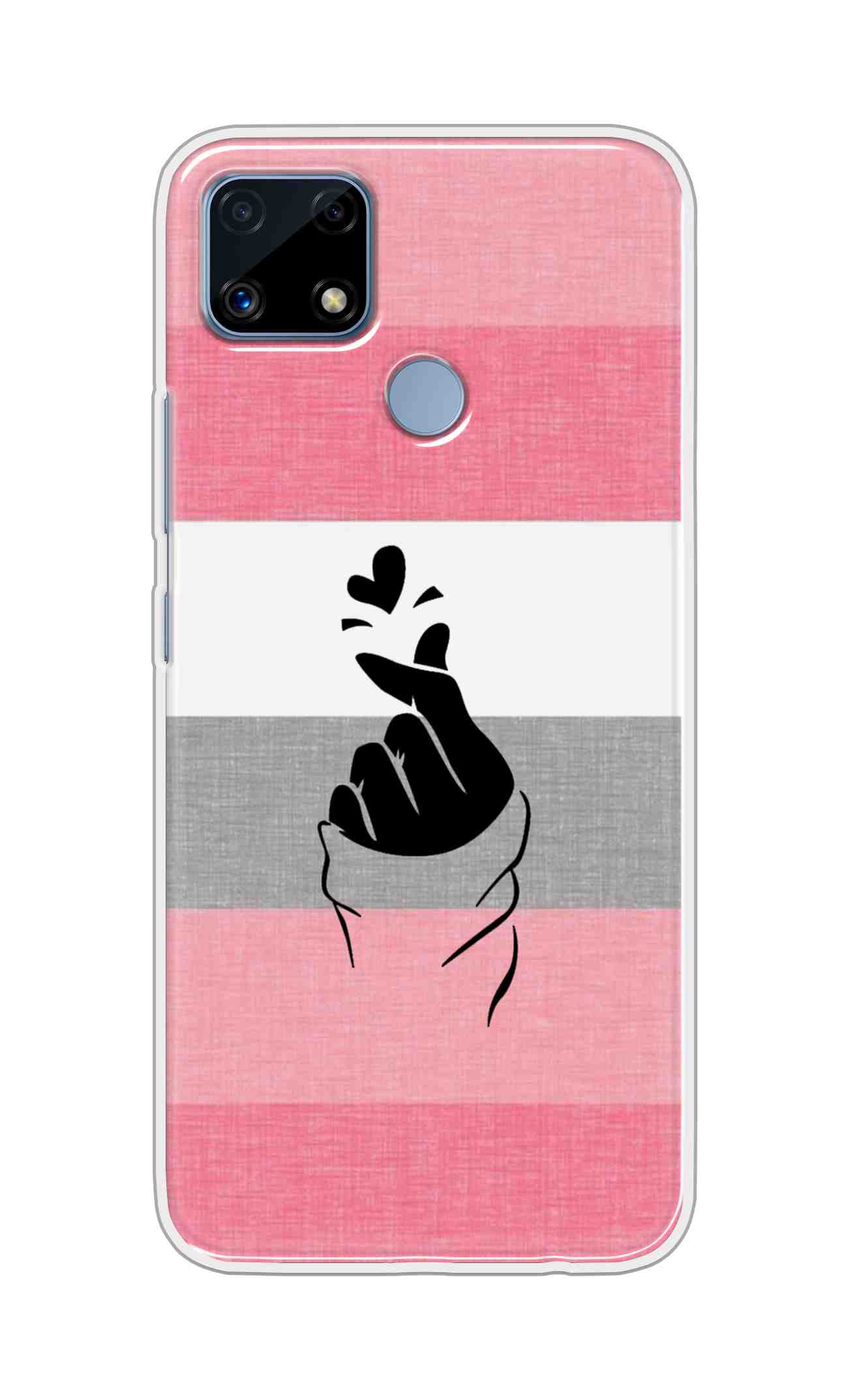 Coberta Back Cover For Realme C25s Back Cover Stylish Case - Straight Pink and Grey Korean Heart Design D14911