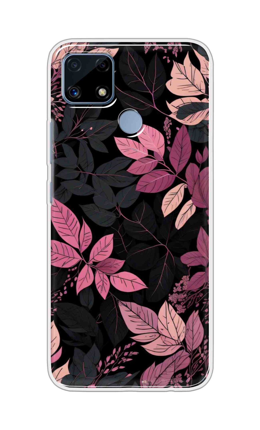 Coberta Back Cover For Realme C25s Back Cover Stylish Case - Light Pink and Black Leaves Design D16148
