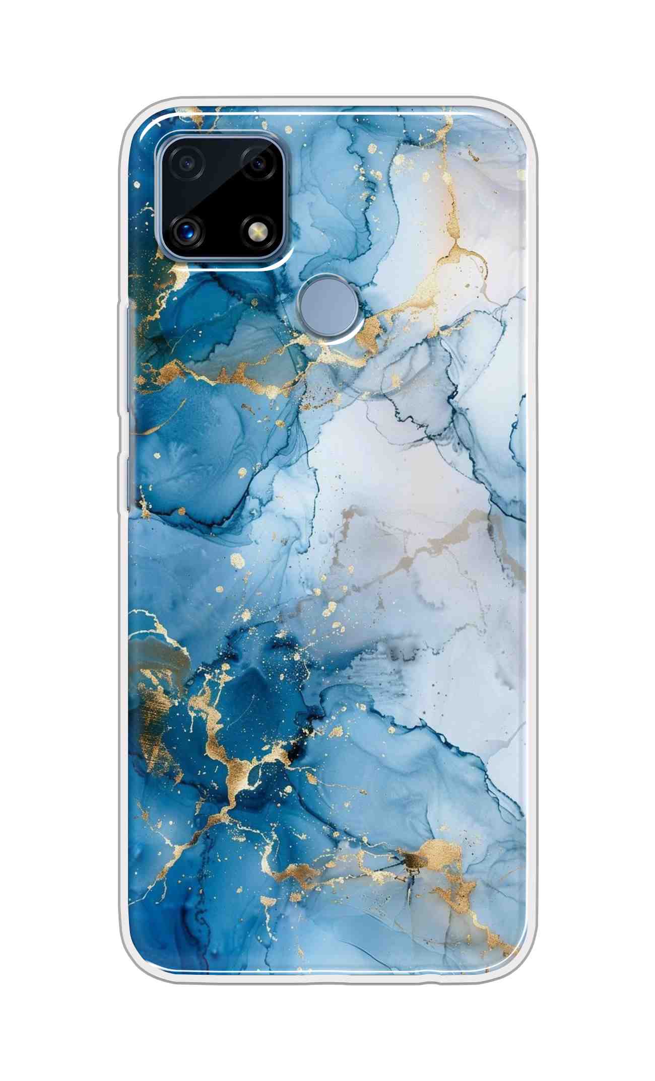 Coberta Back Cover For Realme C25s Back Cover Stylish Case - Light Blue and Golden Marble Design D16481
