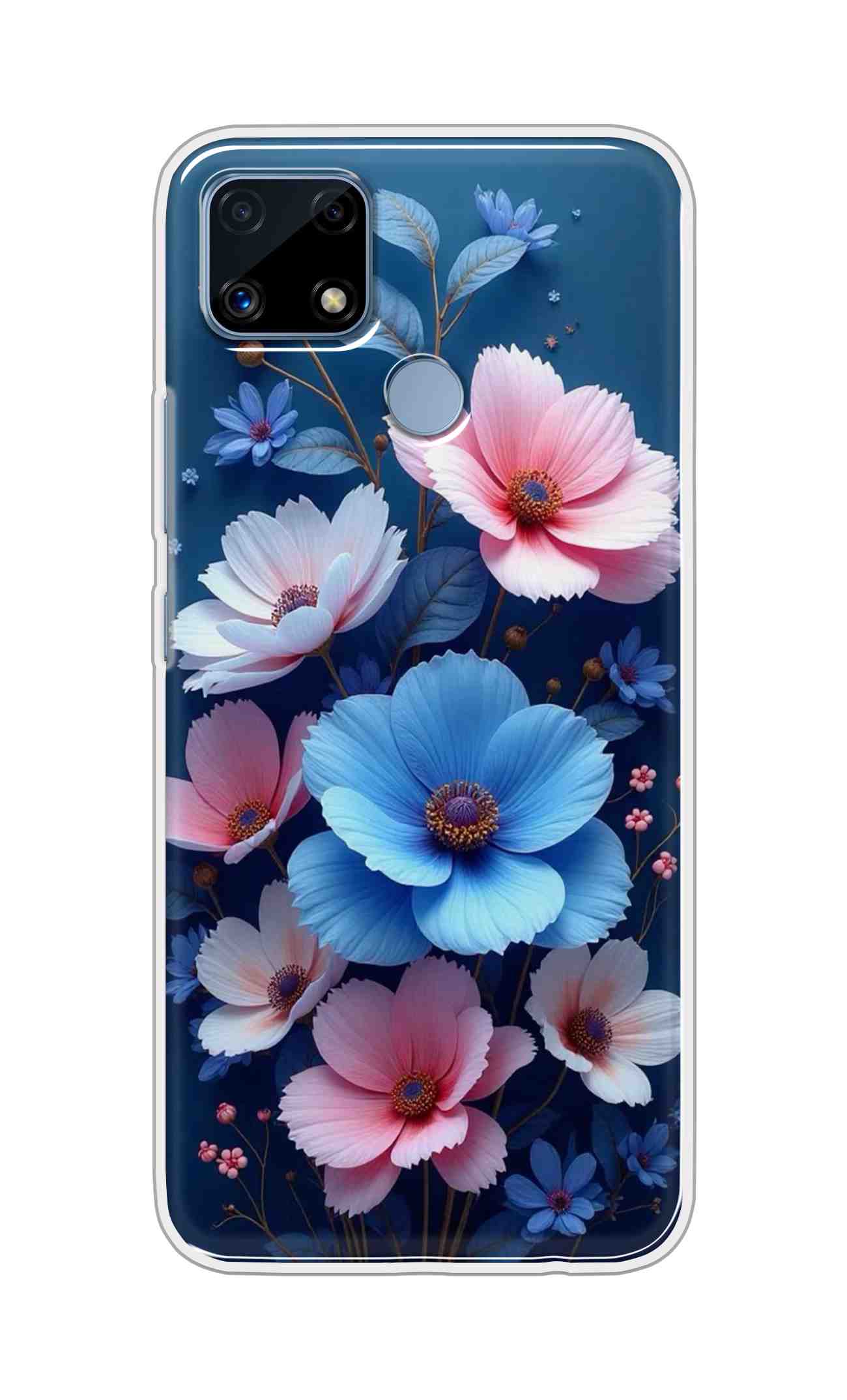 Coberta Back Cover For Realme C25s Back Cover Stylish Case - Blue and Pink Flowers Design D16512
