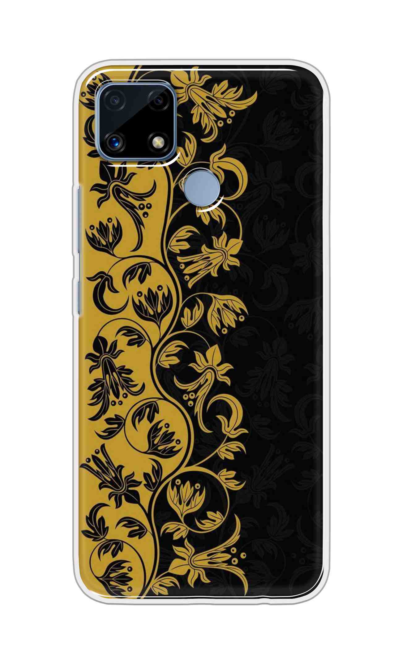 Coberta Back Cover For Realme C25s Back Cover Stylish Case - Black and Yellow Leaves Design D16518