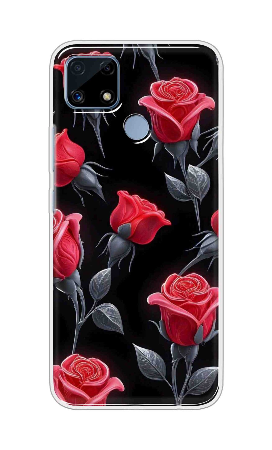 Coberta Back Cover For Realme C25s Back Cover Stylish Case - Red Rose Flowers in Black Design D16570