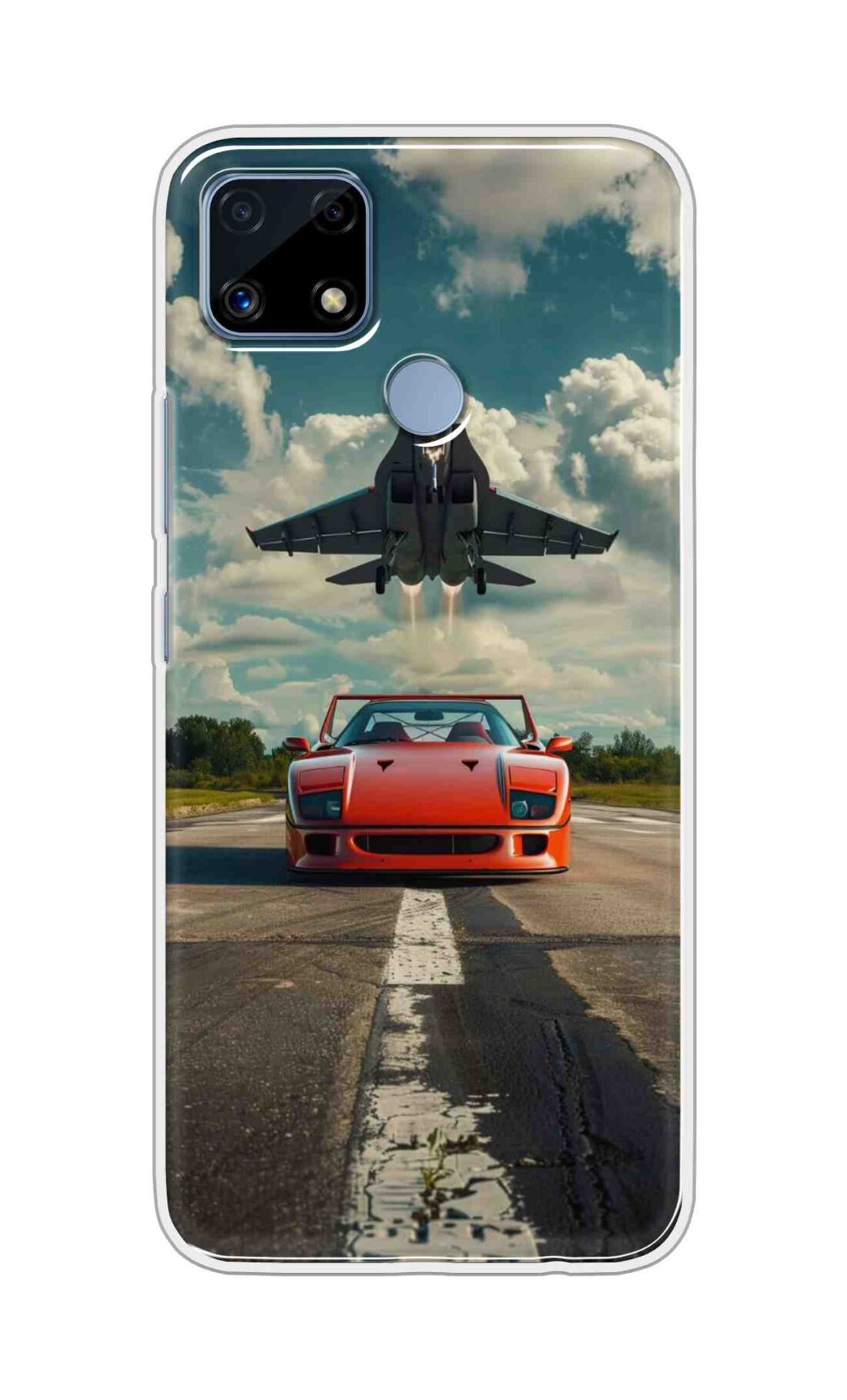 Coberta Back Cover For Realme C25s Back Cover Stylish Case - Red Car with Aeroplane Design D16596