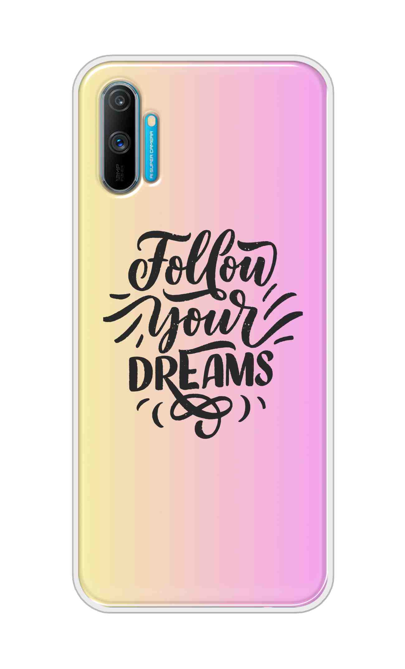 Coberta Back Cover For Realme C3 Back Cover Stylish Case - Follow Your Dreams In Pink And Yellow Design D16499