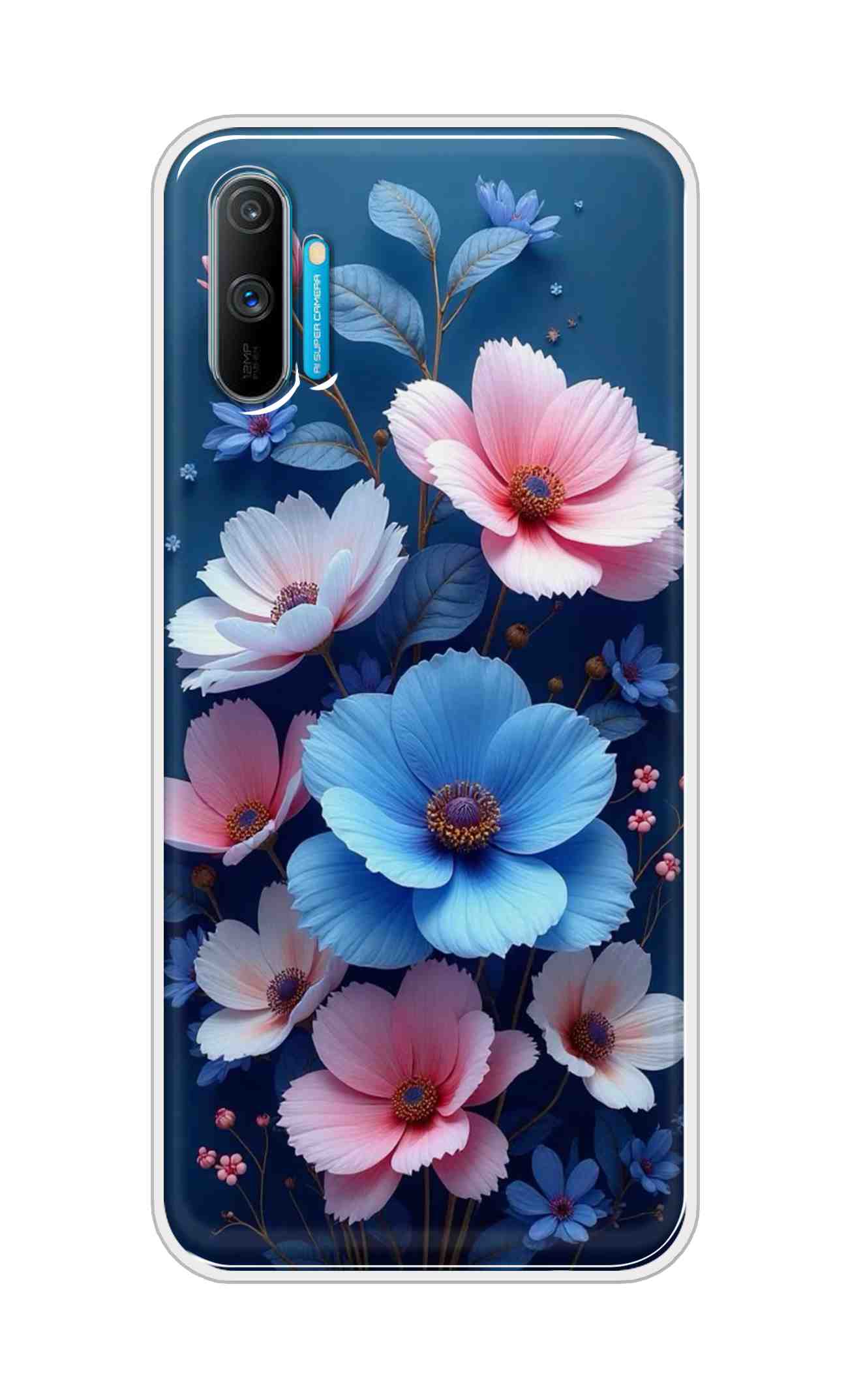 Coberta Back Cover For Realme C3 Back Cover Stylish Case - Blue and Pink Flowers Design D16512