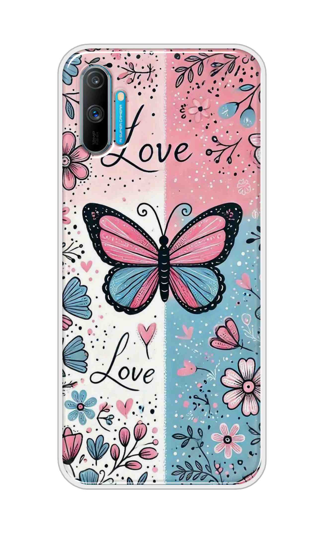 Coberta Back Cover For Realme C3 Back Cover Stylish Case - Butterfly and Love Text Design D16526